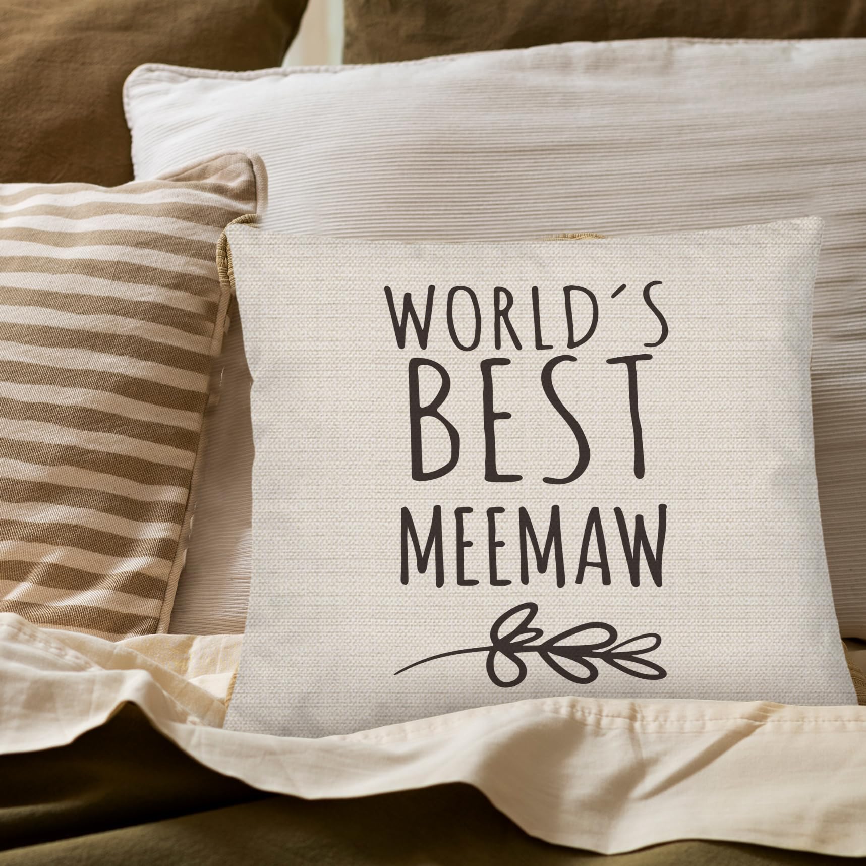 Meemaw Gifts Pillow Covers 18x18, Best Grandma Gifts for Birthday Mother's Day from Grandchildren, World's Best Meemaw Decorative Throw Pillow Cover for Home Bedroom Living Room Couch Bed