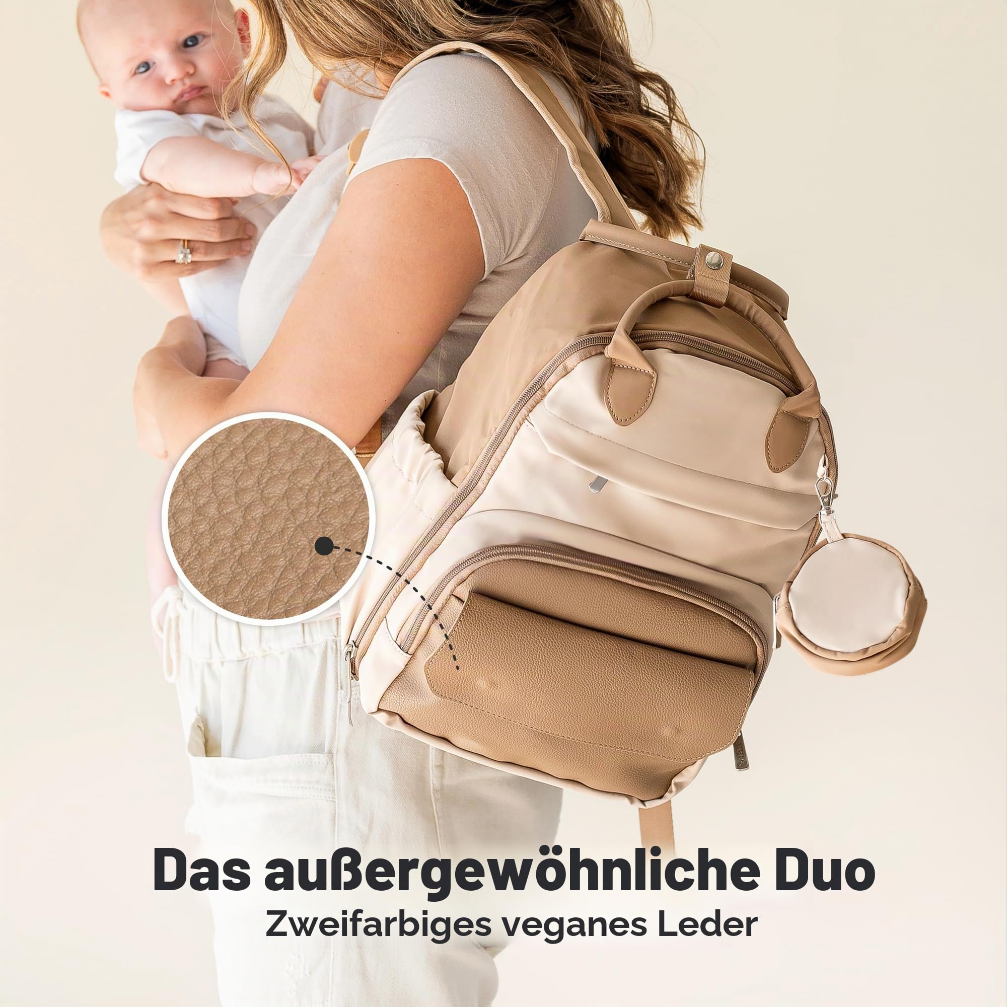 KeaBabies Baby Wickeltasche mit Wickelunterlage - Multifunktionale Reise Wickelrucksack Lässig, Umstands Mommy Bag, Kompakte 12L Kapazität,PU-Leder, Wasserdicht,Unisex,Stilvolle Baby Diaper Bag(Latte)