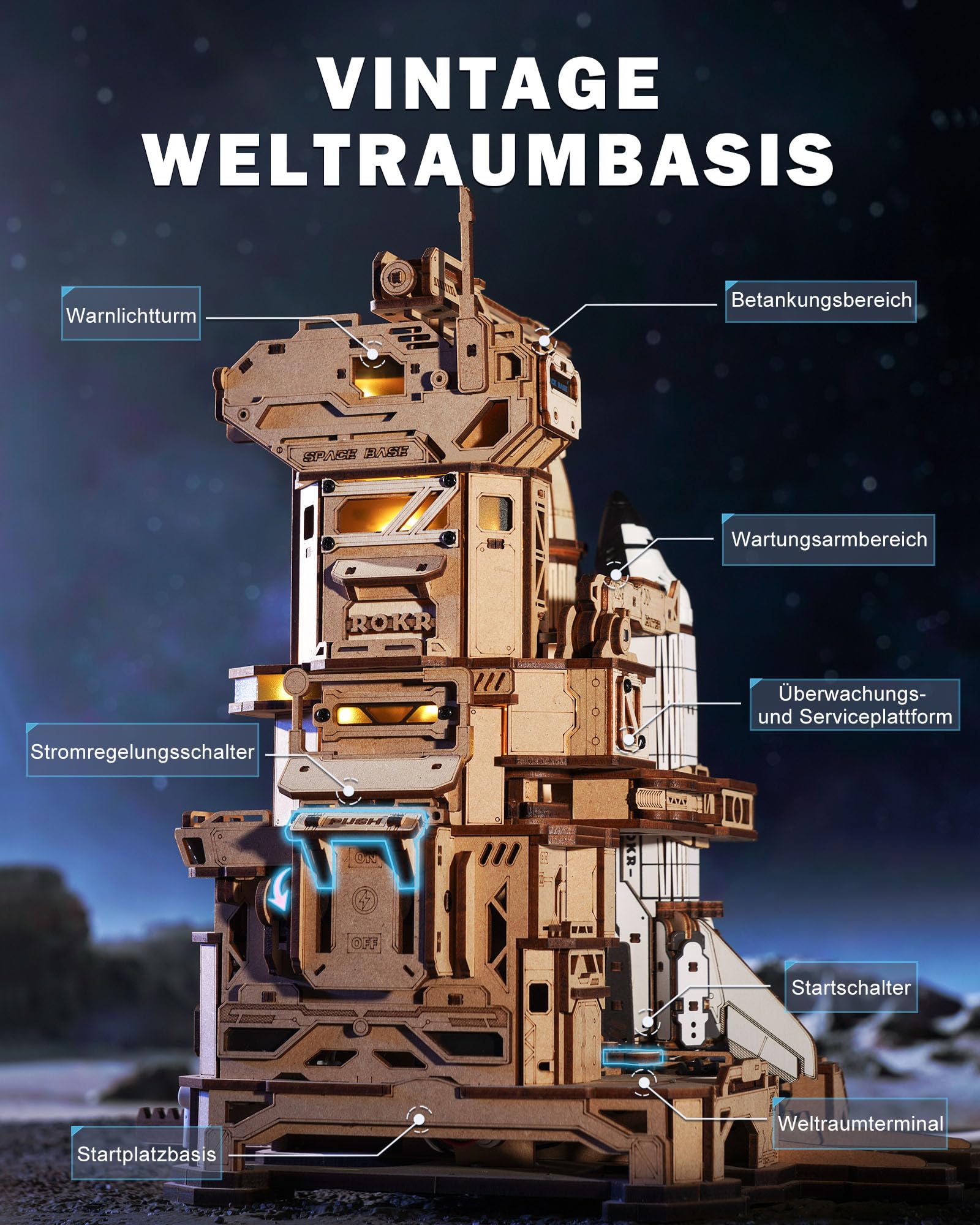 ROKR 3D Puzzle Holz Raumfähre, 3D Holzpuzzle Erwachsene Holzmodelle Bausätze, Geschenke für Weltraum-Enthusiasten, Space Shuttle, LKA02