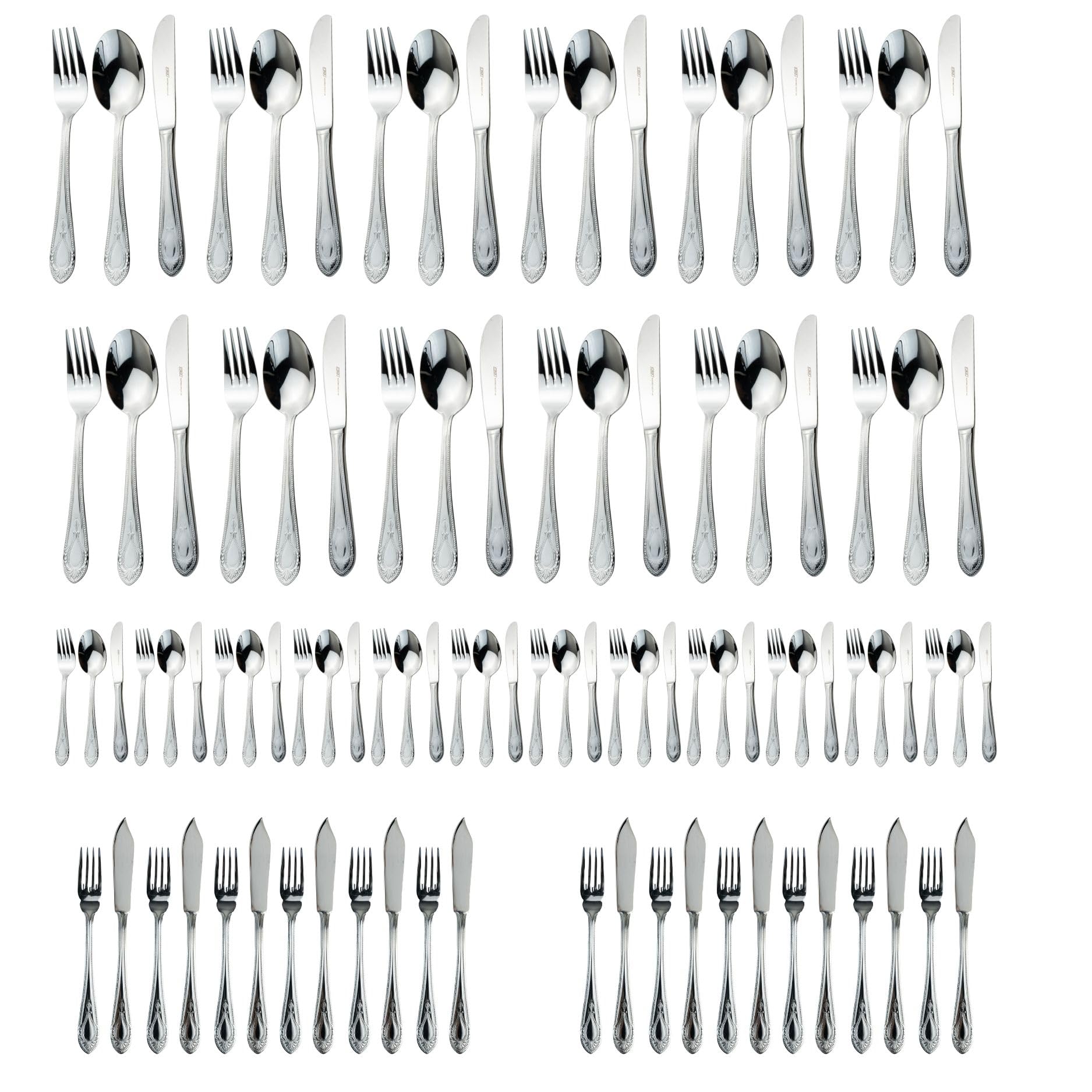 Cubertería CRC Koln 1285 Acero Inoxidable 18/10, 113 Piezas | Diseño Clásico, Cuchillos Monoblock Forjados