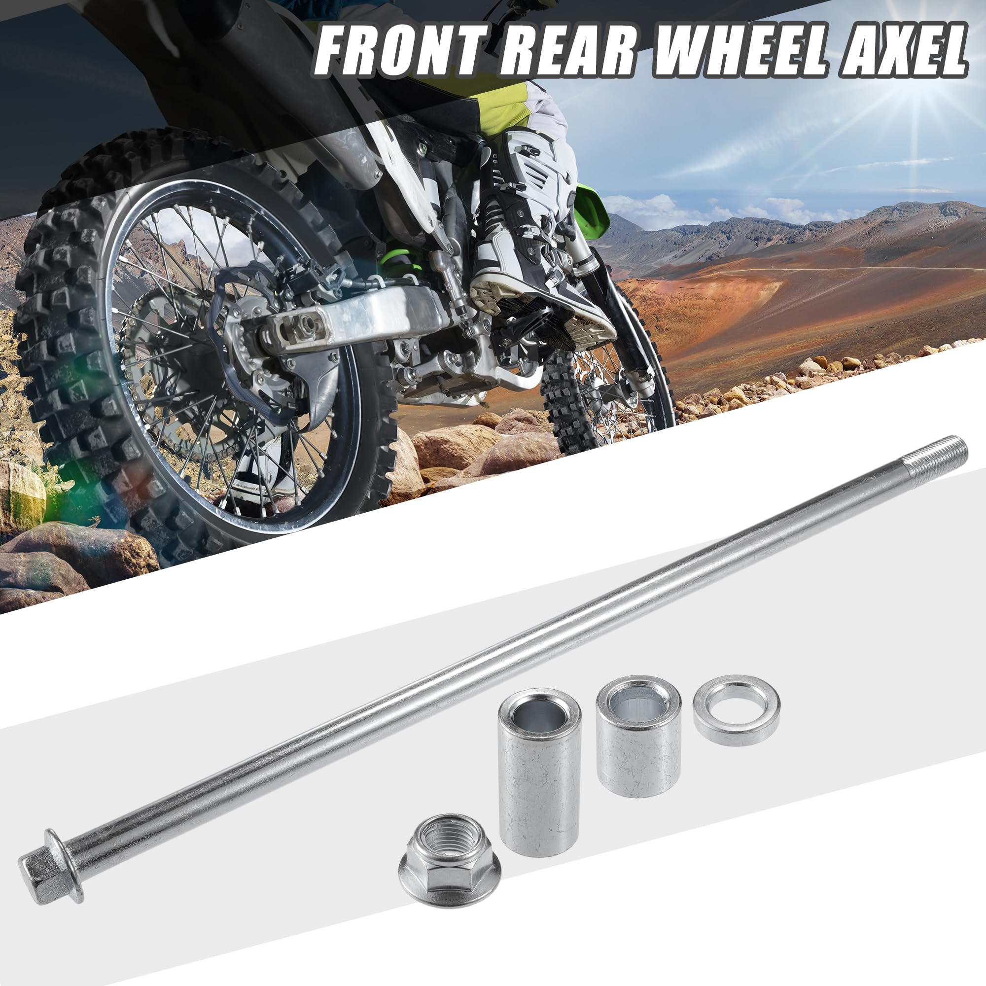A ABSOPRO Essieu Avant Arrière Avec Bague Et Vis Boulon M12 330mm Dirt Bike Scooter Atv Essieu De Roue En Alliage D'Acier Ton Argent