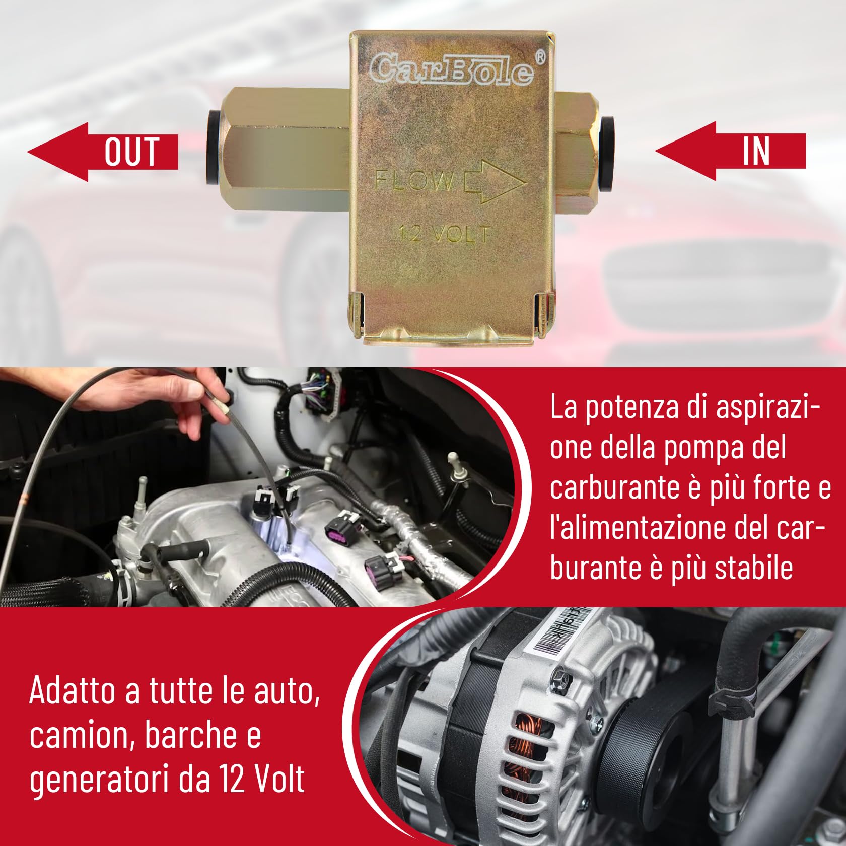 Pompa carburante elettrica a bassa pressione da 12 Volt, Carbole 4-7 PSI, pompa in linea per diesel e benzina universale, in metallo HEP-02A per carburatore, auto, furgoni, camion