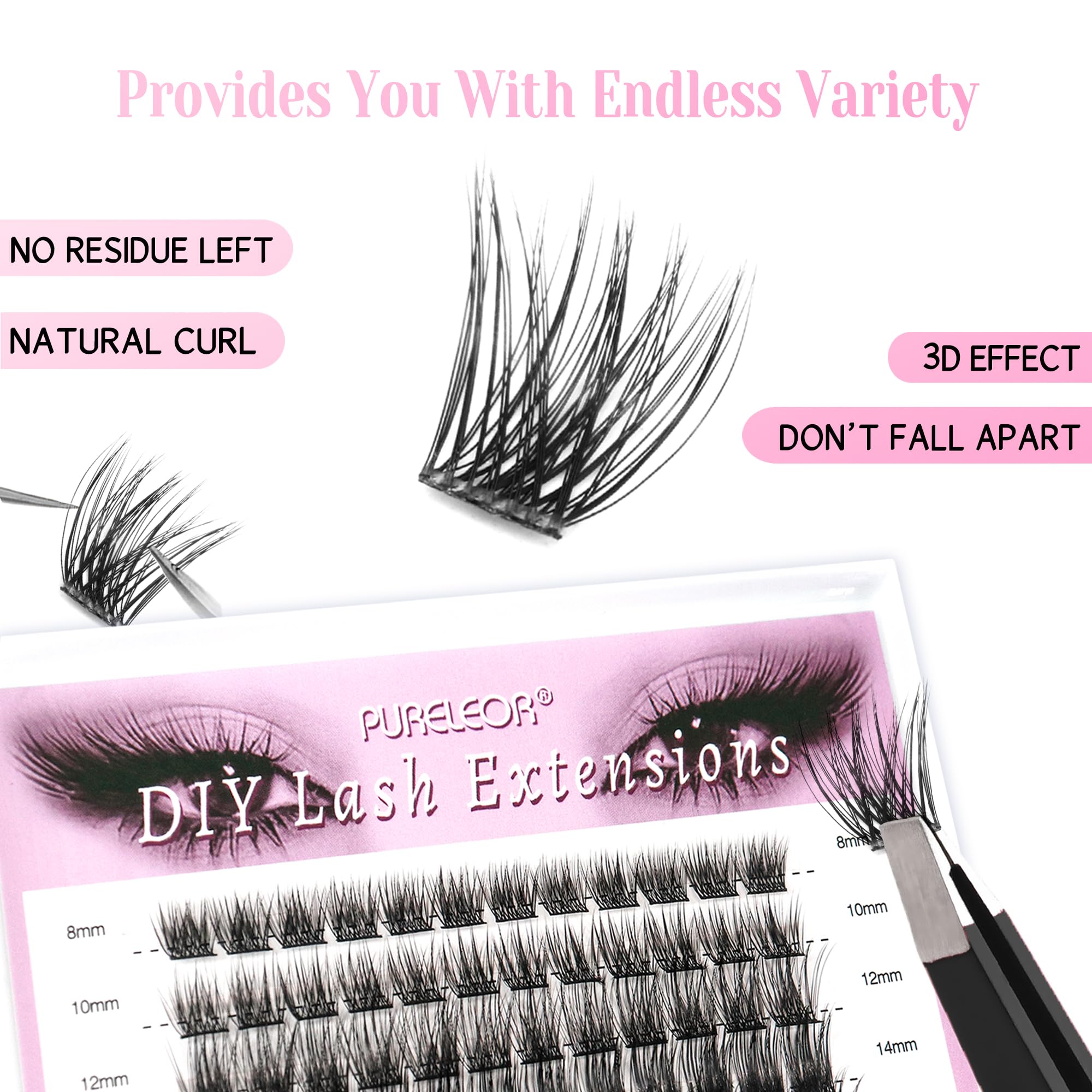 Cluster Lashes DIY Eyelash Extensions 60pcs Cluster Eyelashes Wispy Fluffy Individual Lashes Extensions C Curl (8-16mm Mixed FD77) - Image 2