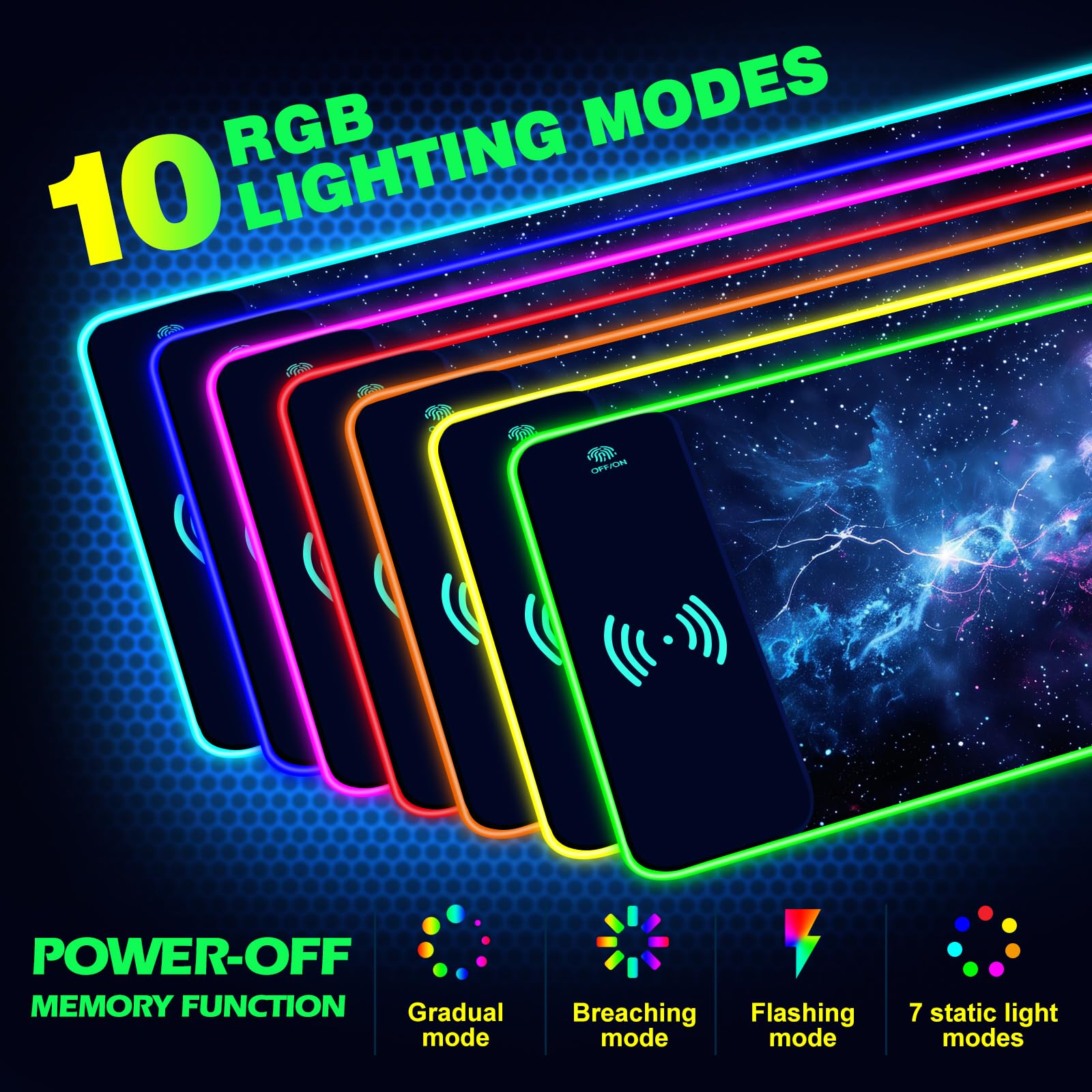 AIMSA Alfombrilla de mouse RGB para juegos con carga inalámbrica, alfombrilla de mouse grande con 14 modos de luz LED, base de goma antideslizante, almohadilla de escritorio impermeable para