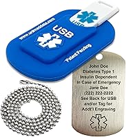 Vista 10 de Collar de alerta médica USB de 2 GB - 2 x 1.25 pulgadas - Collar de acero inoxidable grabado con placa de identificación médica - Collar de alerta