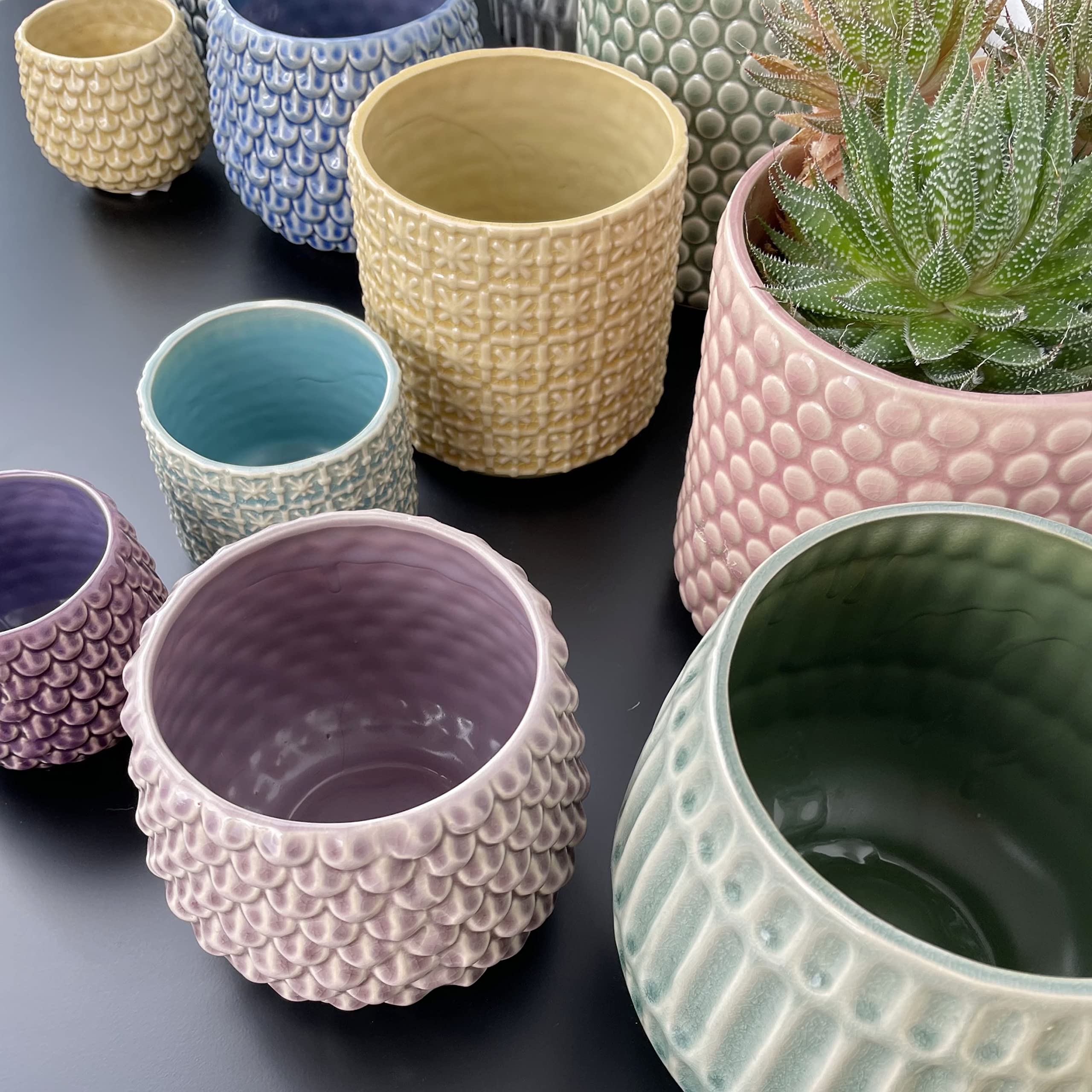 Nordring Pot de Fleur Dotty - Pots de Fleurs décoratifs Couleur pour intérieur Style rétro créatif L (15,5 cm ø), Vert, Céramique