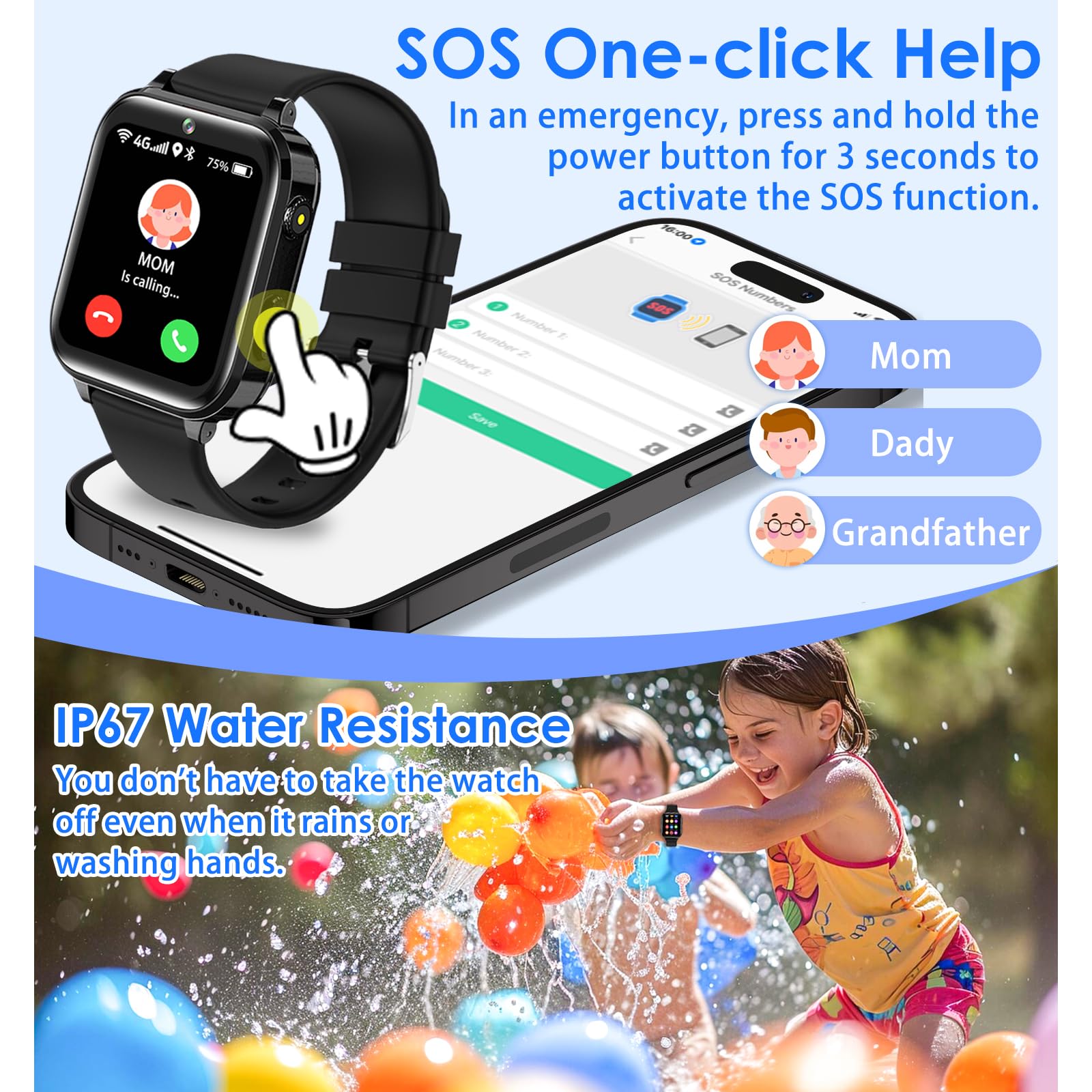 Montre Connectée Enfant GPS, 4G Montre GPS Enfant pour Garçons Filles | Chat Familia,SOS,Mode Classe,Appels Vidéo,Chat Vocal,Téléphone,Podomètre, IP68 Étanche