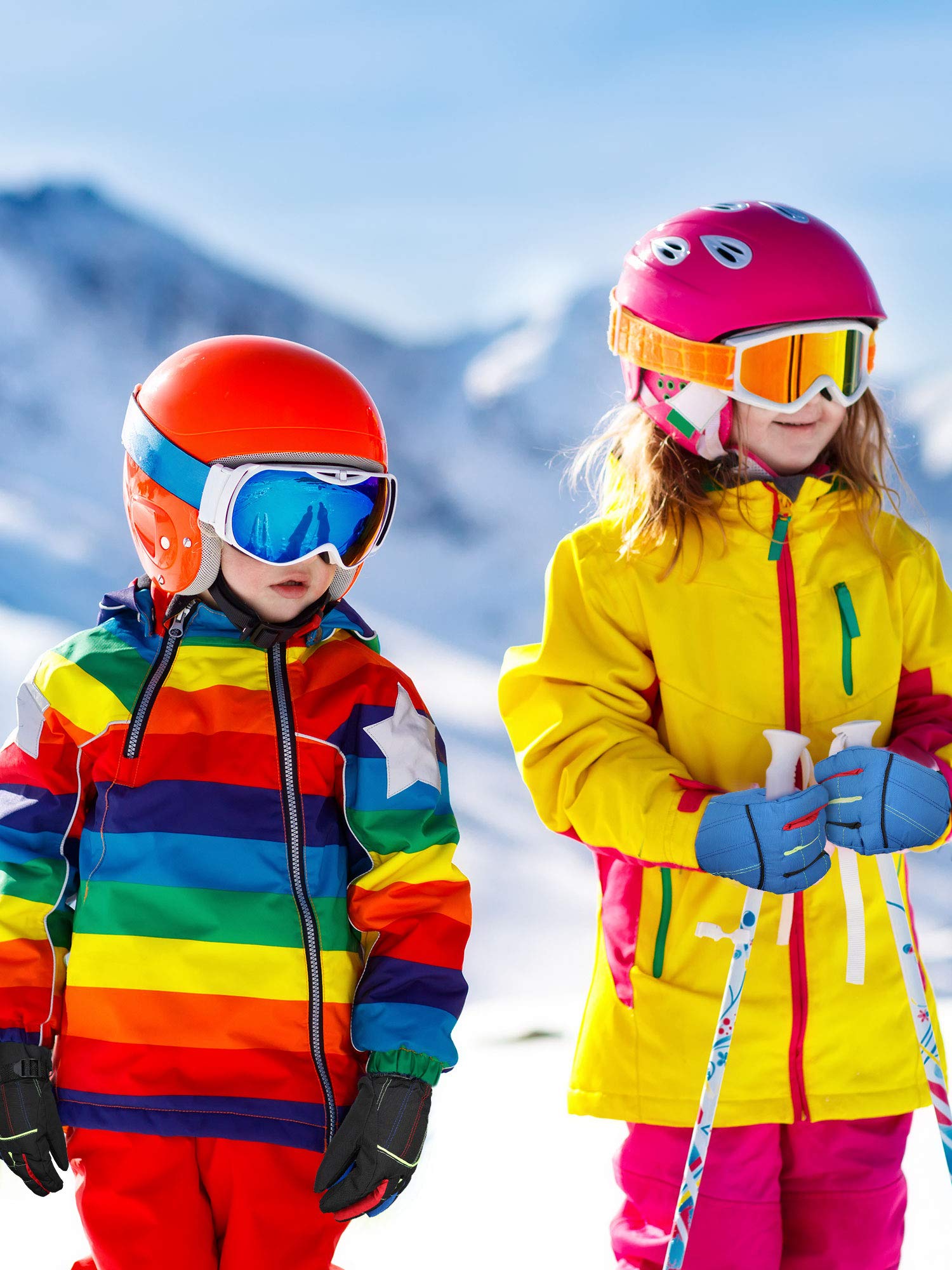 Bencailor 6 Paia di Guanti Invernali Impermeabili Antivento per Bambini (6-10 anni, Rosso, Verde, Blu, Viola, Nero, Rosa)
