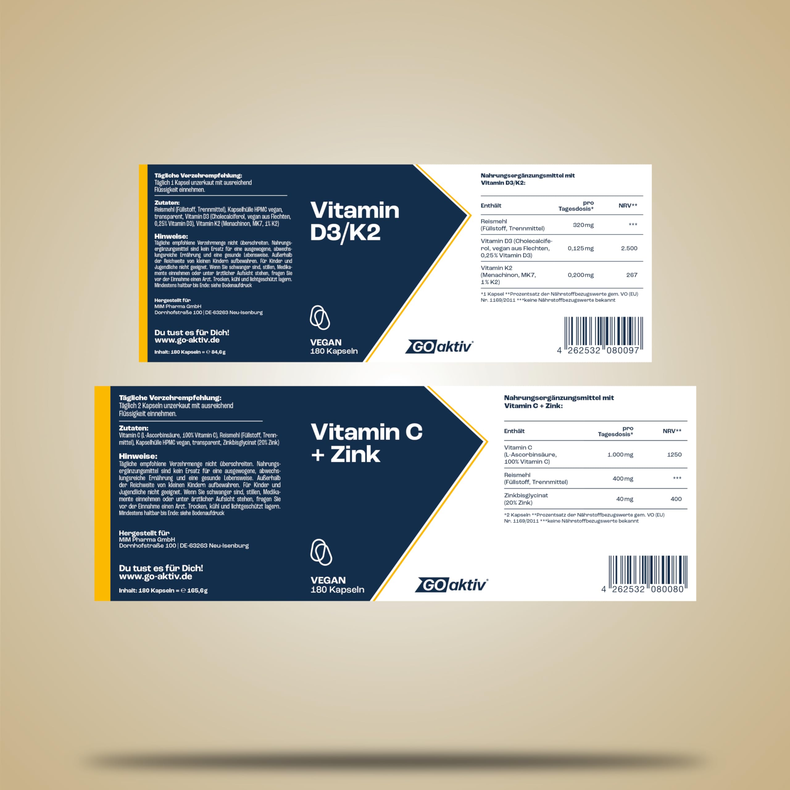 Immun-Duo (Vitamin C + Zink & Vitamin D3+K2) – 2er Set zur Unterstützung von Immunsystem, Abwehrkräften & Energie – hochdosiert, vegan & ohne Zusatzstoffe – Made in Germany