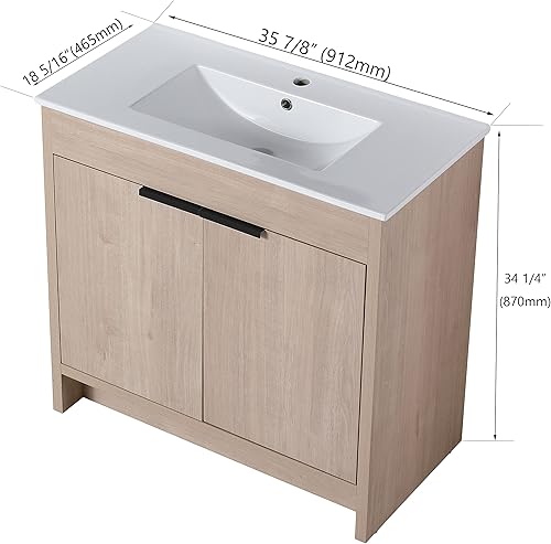 Miniatura 10 de SSLine Mueble de baño 2 en 1 montado en la pared y de pie independiente con lavabo moderno de 36 pulgadas con lavabo superior y armario de