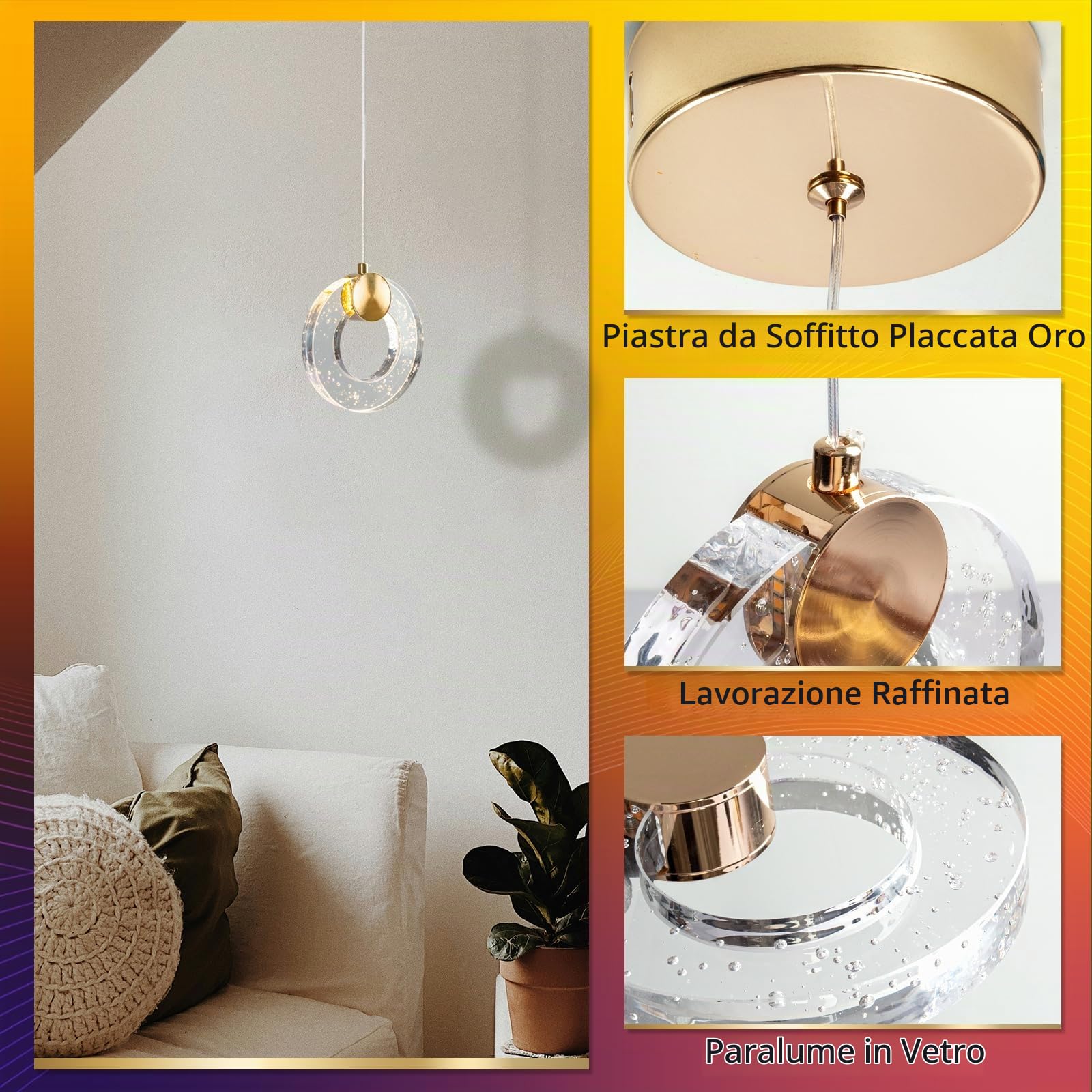 Chrasy E27 Moderno Lampada a Sospensione in Vetro Cristal Cerchio Lustre Lampadari da Interno Vetro Strutturato Ottone per Isola Cucina Sala Da Pranzo per Sala da Pranzo Decorazione