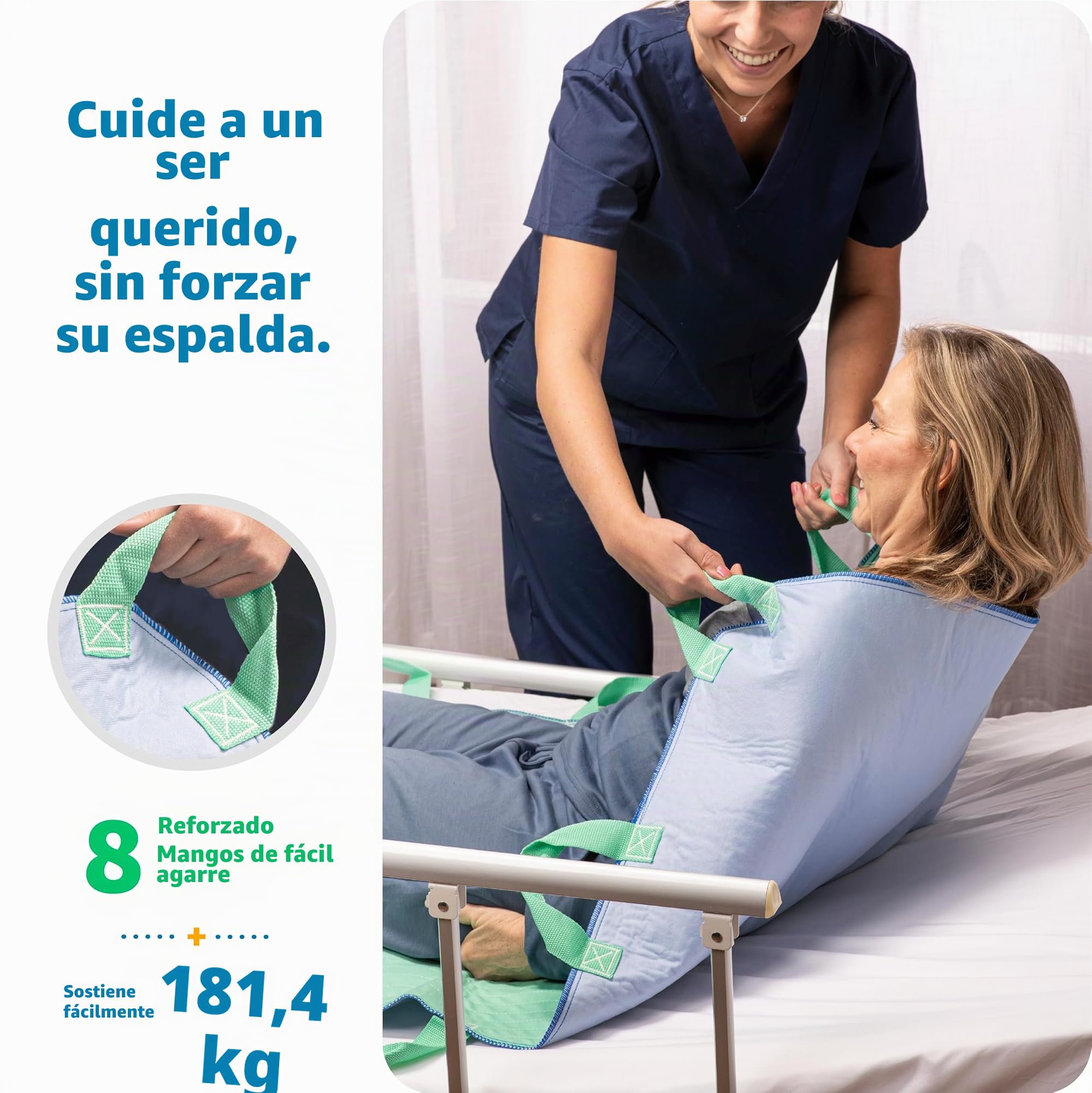 Improvia Almohadilla de cama de posicionamiento, con 8 asas reforzadas, secado rápido, lavable, impermeable, para levantar, girar, trasladar, ancianos e incontinencia (verde, 86 x 132 cm, paquete de 1