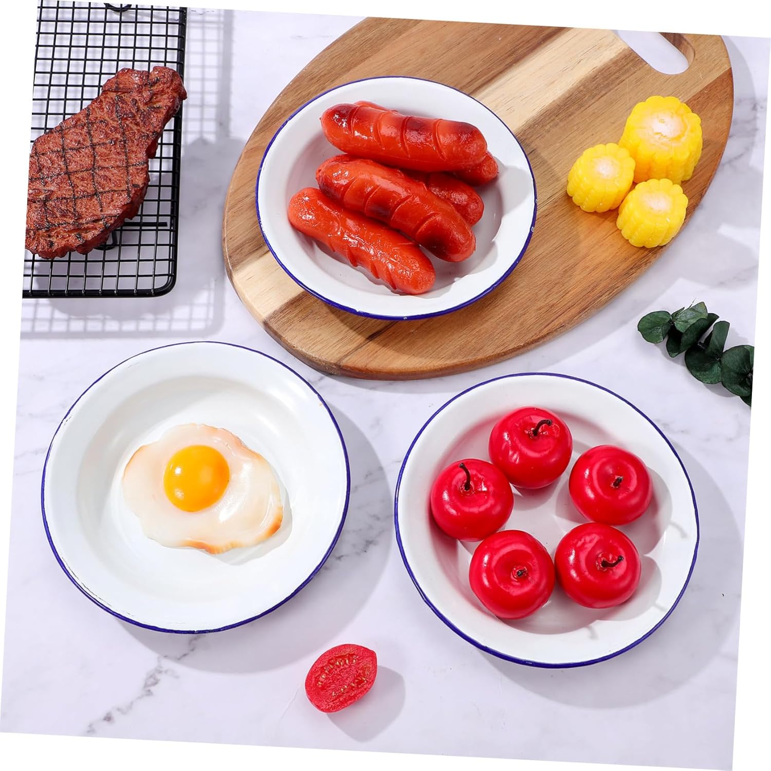 Luxshiny 10sets Retro Enamel Plates White Vintage Enamel Plates Food Serving Tray Small 4pcs*10