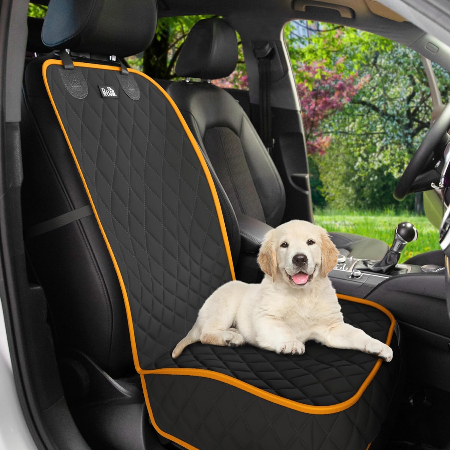 Front Seat Dog Cover for Car, Truck & SUV - Waterproof, Non-Slip Pet Car Seat Cover for Dogs - Durable, Easy to Install & Clean, Front Passenger Seat Protector for Pets & Vehicles Orange