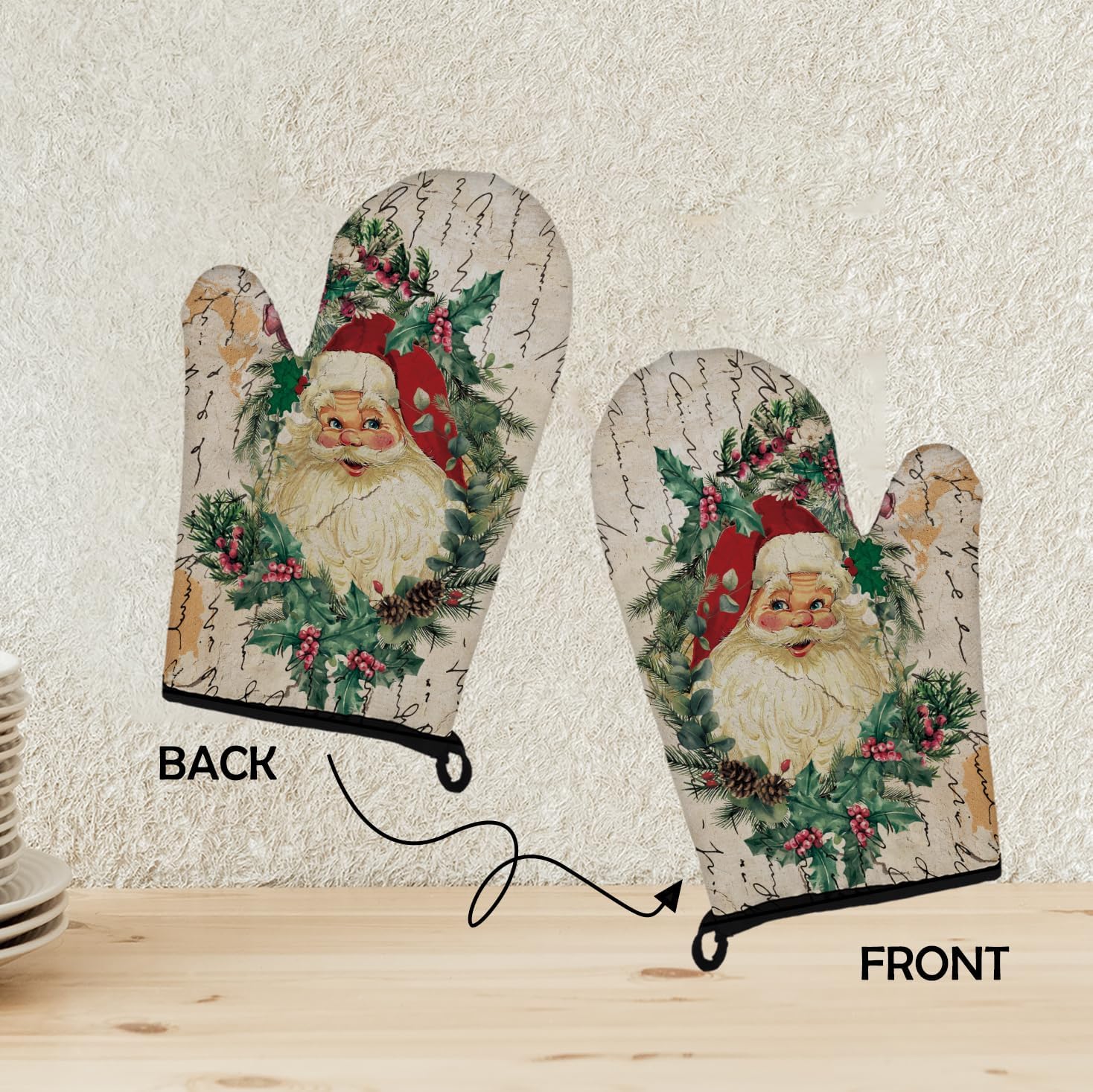 Mingnei Christmas Oven Mitts and Pot Holders Set, Merry Santa Heat Resistant Pads Kitchen Decor for Cooking Baking BBQ Grilling, Xmas Oven Glove Set, Kitchen Gifts - Image 7