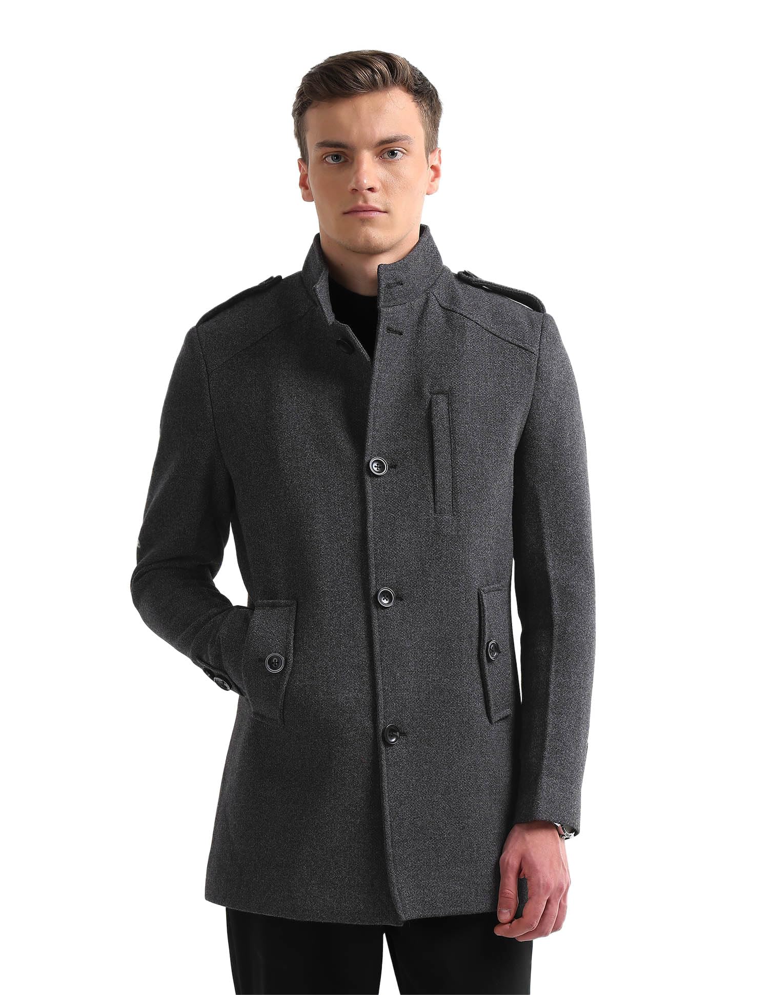 arrow sports Arrow Sport Men's Stand Collar Textured Trench Coat-picture-29