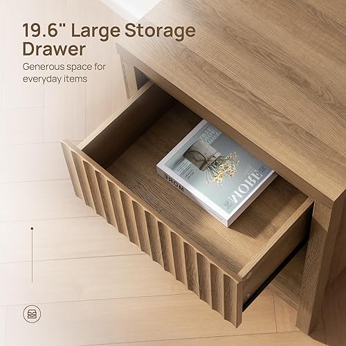 Miniatura 5 de SICOTAS Juego de 2 mesitas de noche estriadas con cajón, mesita de noche bohemia con estante de almacenamiento, mesas auxiliares grandes para