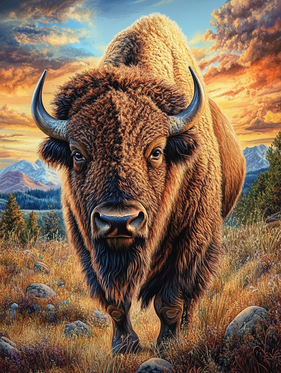 American Bison Preprinted 11CT Cross Stitch Kits for Beginners & Adults - Easy Needlepoint Patterns for Home Decor & Craftings 485