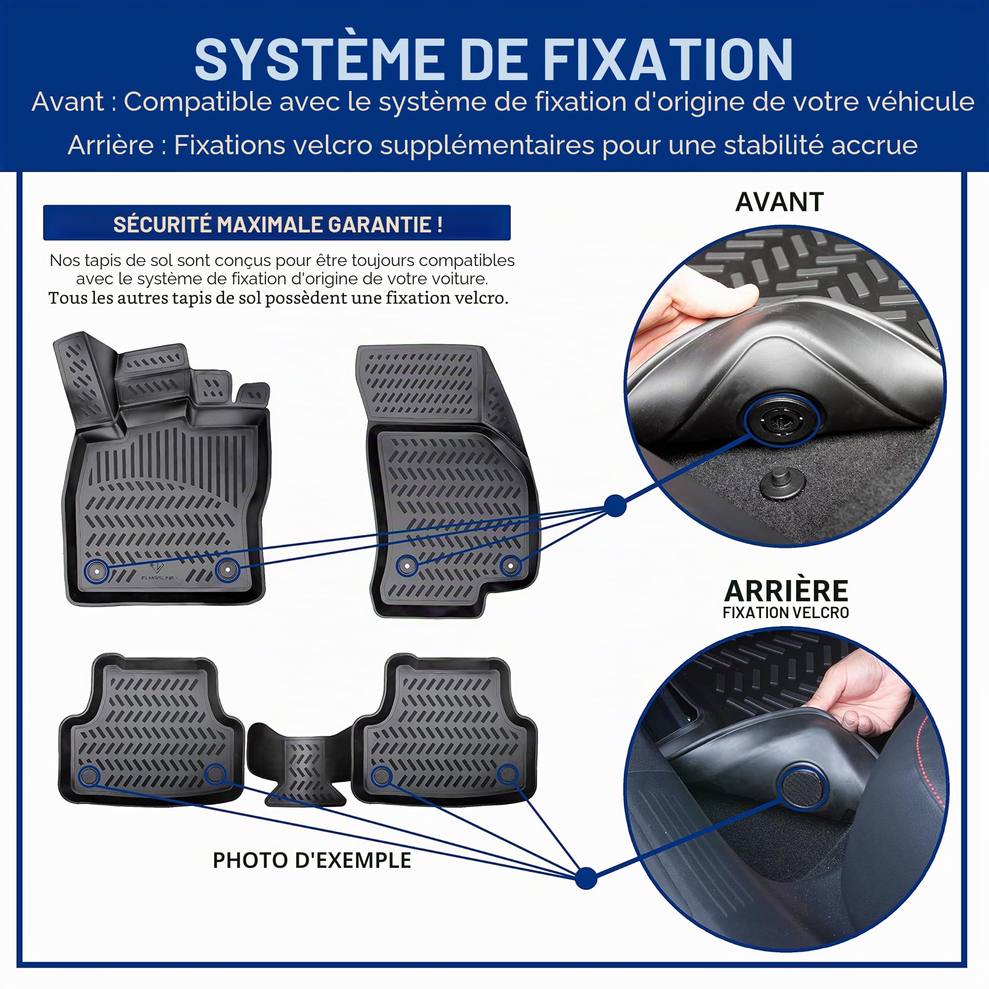 Elmasline Lot de Tapis de Sol en Caoutchouc 3D pour Peugeot 208 II (2019-2025) (Électrique) (e-208) | Tapis de Voiture en Caoutchouc avec Bords Extra Hauts