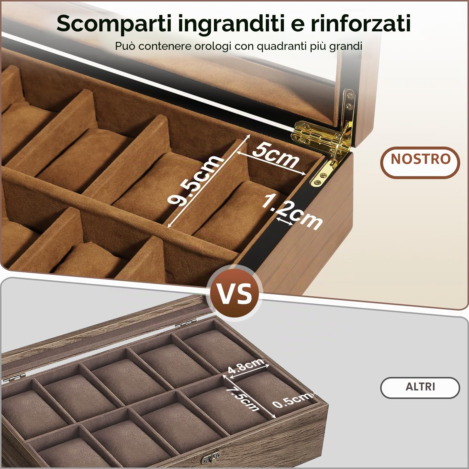 Uten Scatola per orologi con 10 scomparti, organizer per orologi con serratura dorata e chiave, scatola in legno con cuscini rimovibili per orologi, fodera in velluto, chiusura in metallo, regalo per