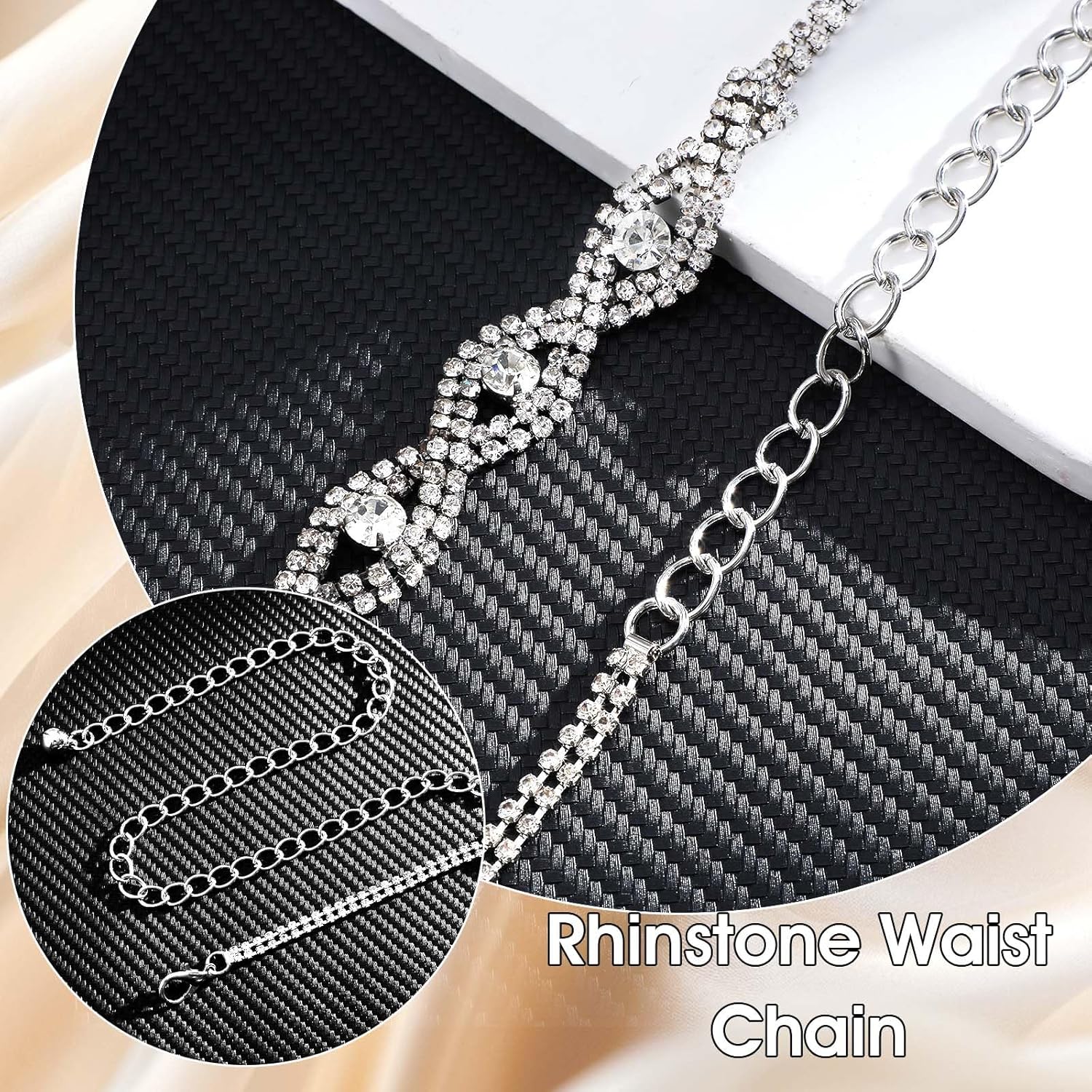 Rhinestone Belts for Women, Sparkly Silver Chain Belt, Fashion Chain Belt, Thin Belts, Large Size Beltss for Women Glitter Crystal Chains Beltss for Dresses - Image 3