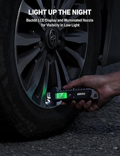 Miniatura 5 de AstroAI Medidor digital de presión de neumáticos, 230 PSI 4 ajustes resistente para bicicleta de coche con linterna LCD retroiluminada más grande y