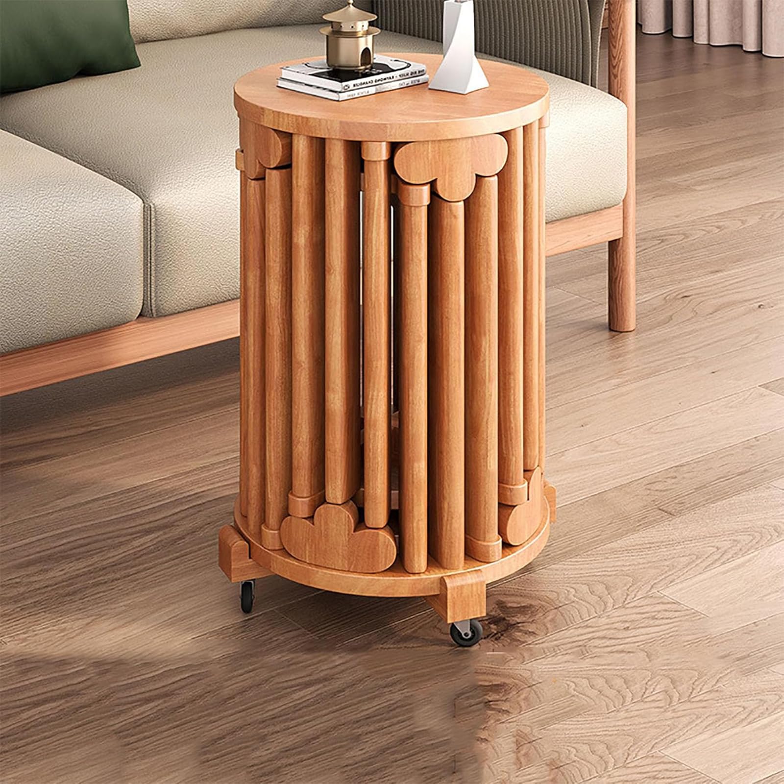 XNZJHPP 6-in-1 Stackable Stools with Wheels - Set of 6 Nesting Wooden Stools for Kitchen, Living Room, Bar & Dorm - Durables, Space-Saving Design for Versatile Use (Cherry with Wheels)