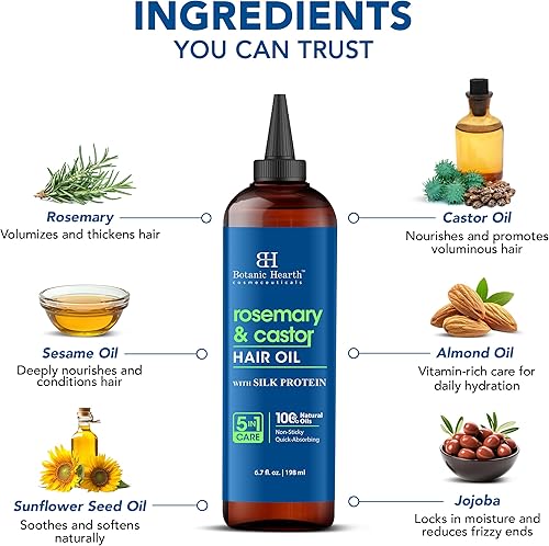 Miniatura 91 de Botanic Hearth Aceite de cafeína y batana para el crecimiento del cabello (6.7 onzas líquidas), tratamiento nutritivo y fortalecedor del cabello