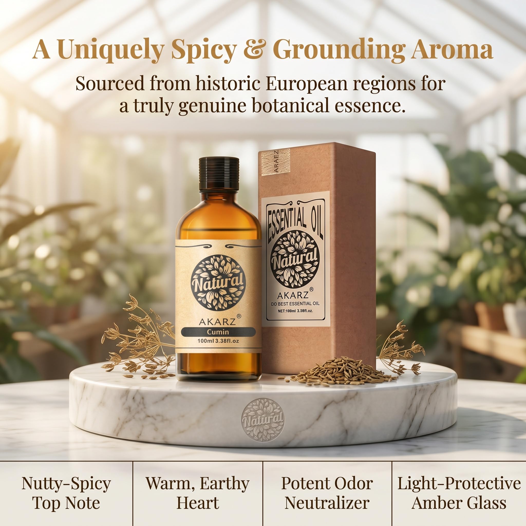 AKARZ 100ml Olejek esencjny z Kminek - Naturalny olejek aromatyczny do dyfuzorów, lamp aromatycznych i aromatów pomieszczeń