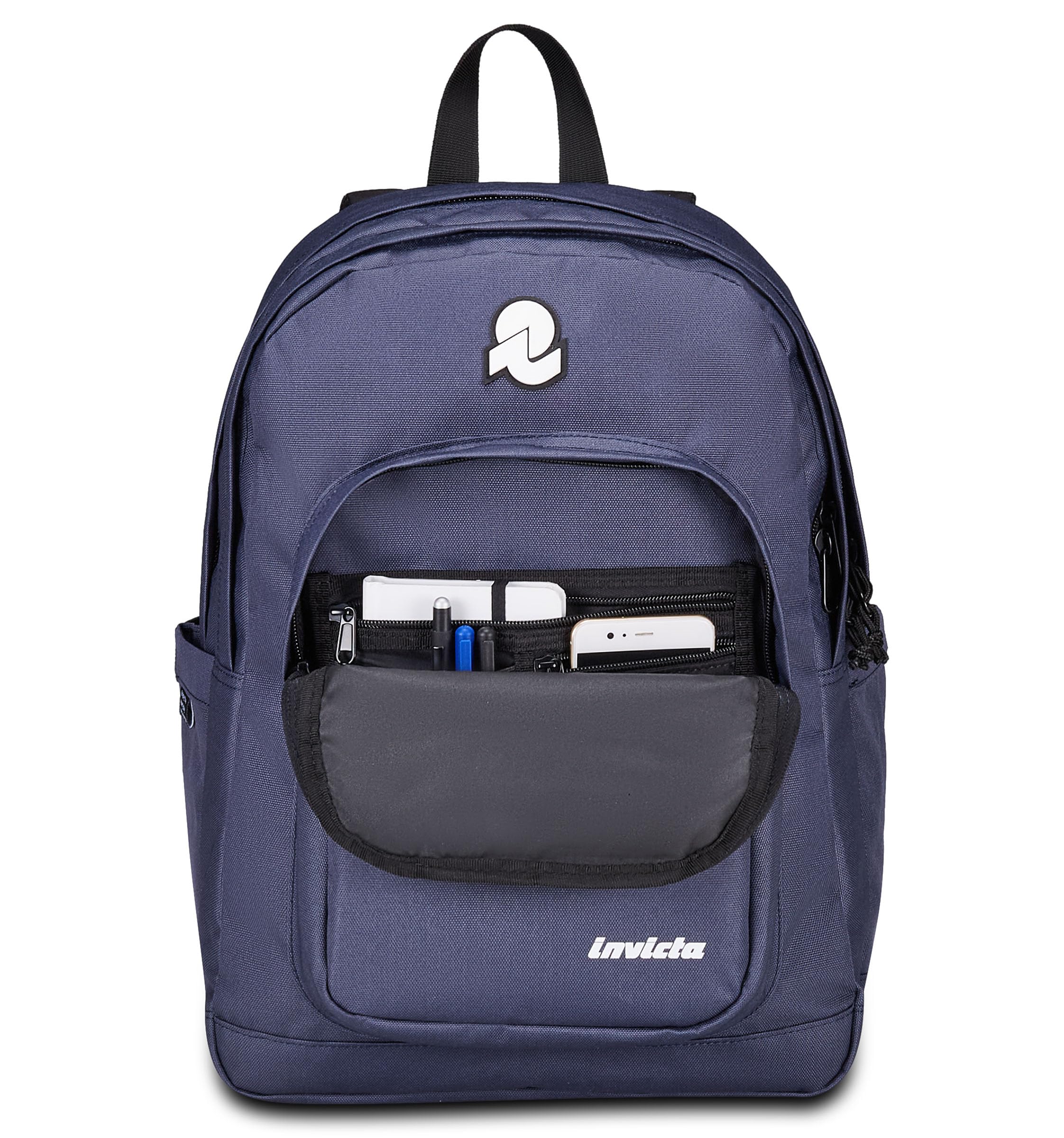 Invicta Zaino Scuola Jelek Plain Blu - Doppio Scomparto Super Capiente Con Tasca Porta PC o Tablet, Porta Borraccia e Organizer - Per Medie, Superiori e Viaggio, Ragazza