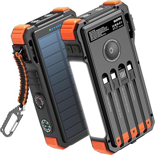 Miniatura 2 de BLAVOR Cargador solar de 20000 mAh cables incorporados, cargador portátil de carga rápida de 20 W con USB C, luz de campamento, linterna, paquete de