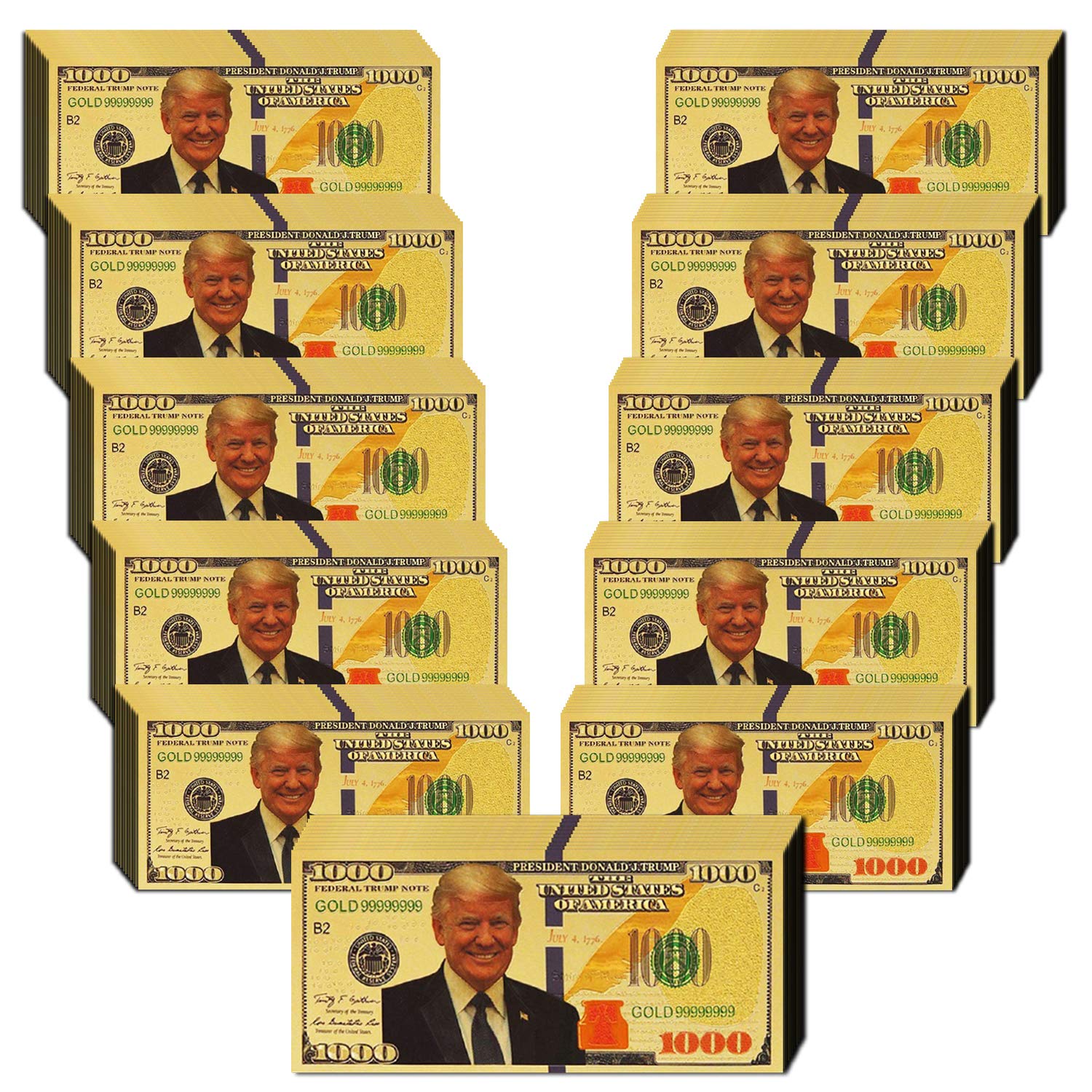 LONG7INES1000 Dollar Donald Trump Bill Banknote, One Thousand 24k Gold Coated Donald Trump Legacy Limited Edition Million Dollar Bill Great Gift for Currency Collectors and Republican (120 Pieces)
