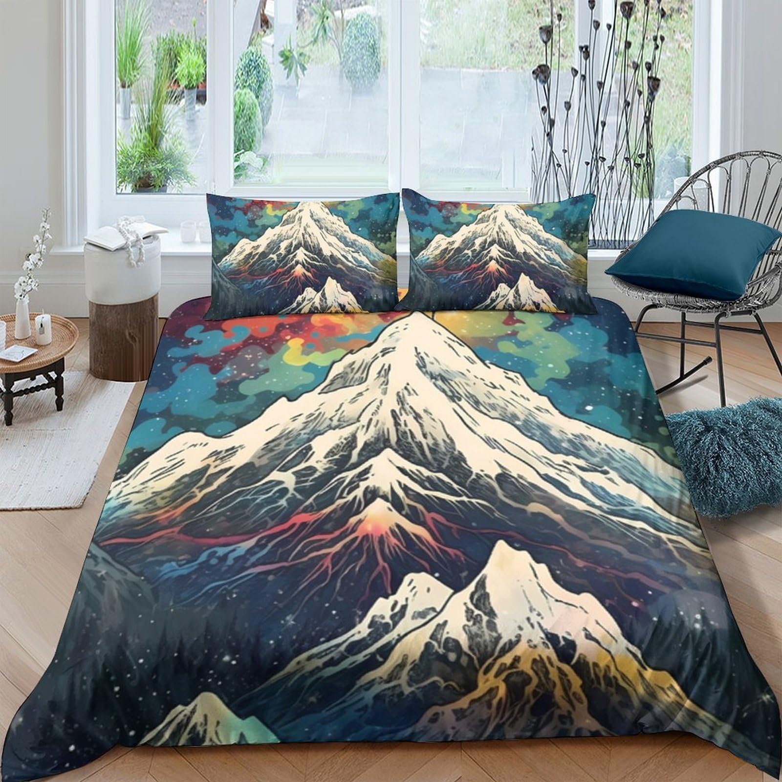 Ctjqhvkz Style-1 3D Printed Mountain Landscape Fitted Sheet Microfiber Soft Breathable Sunset Peaks Mattress Cover For Bedroom Decor Single（135X200cm）