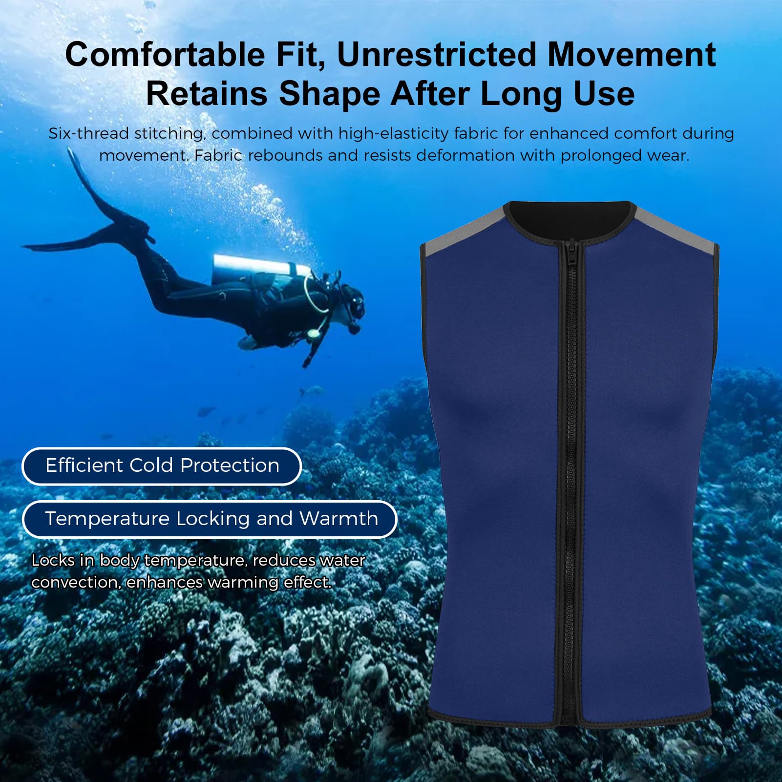 Chaleco de neopreno para hombre, sin mangas, con cremallera frontal de 3 mm, chaleco térmico para natación, esnórquel, surf, buceo