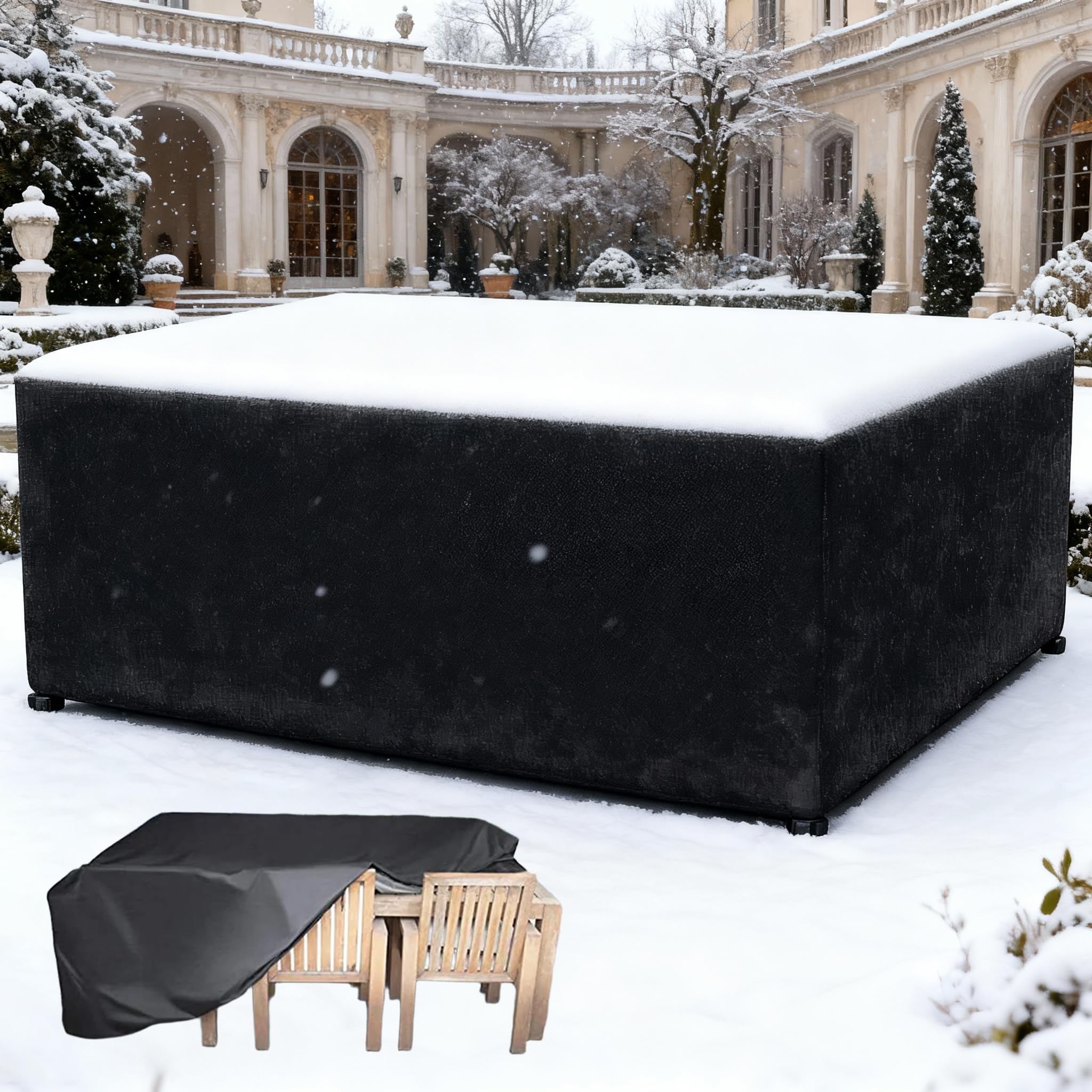 AJALGZ Patio Furniture Covers Waterproof, 80x60x50cm/Length x Width x Height 420D Oxford Fabric Outdoor Table Covers Dust-proof, Anti-UV Rattan Garden Furniture Cover, Black