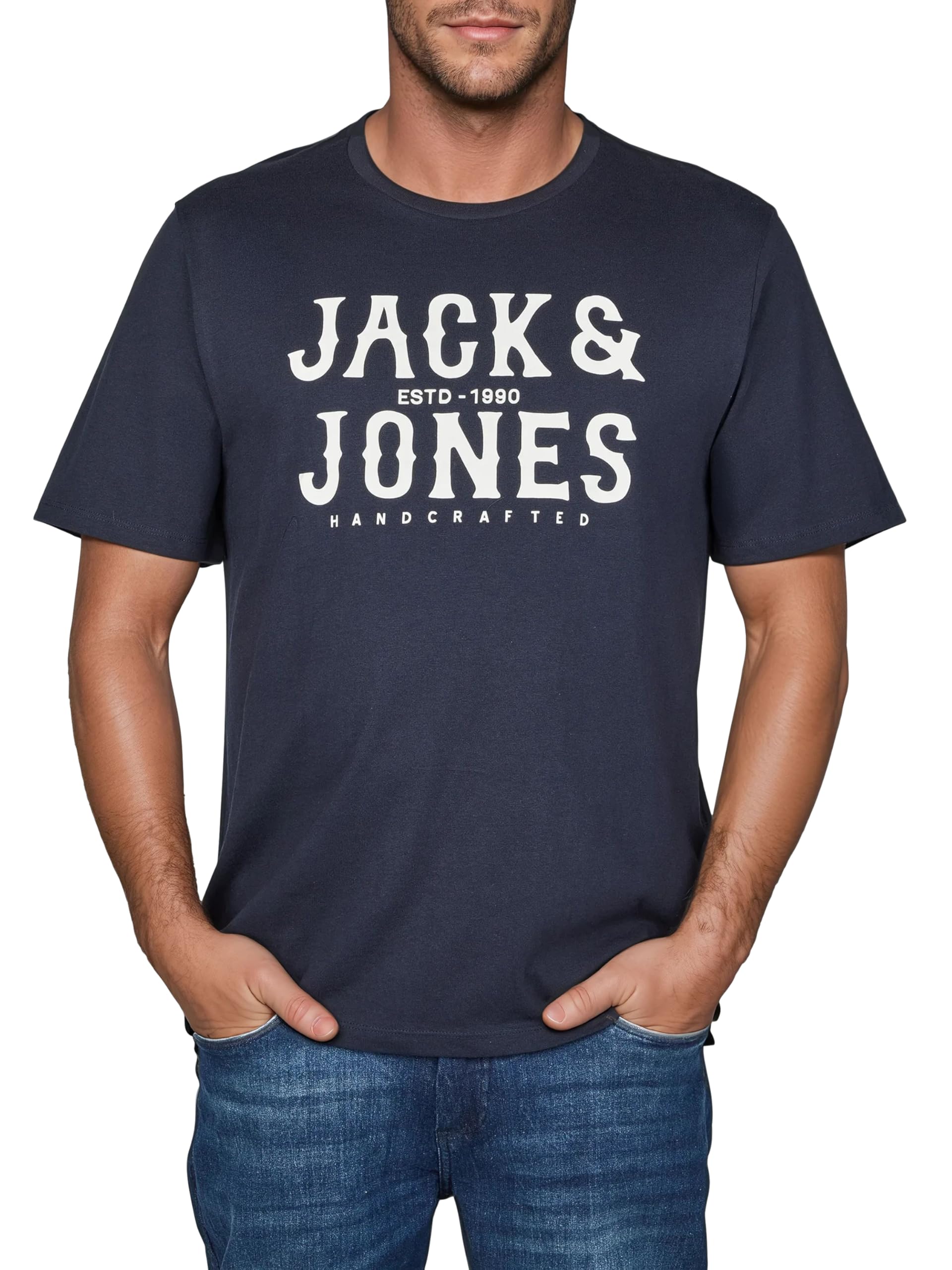 JACK & JONES JJLINO Camiseta, Paquete de 4 Unidades, Cuello Redondo, Manga Corta, Corte Regular, Estampado de Verano, 100% algodón