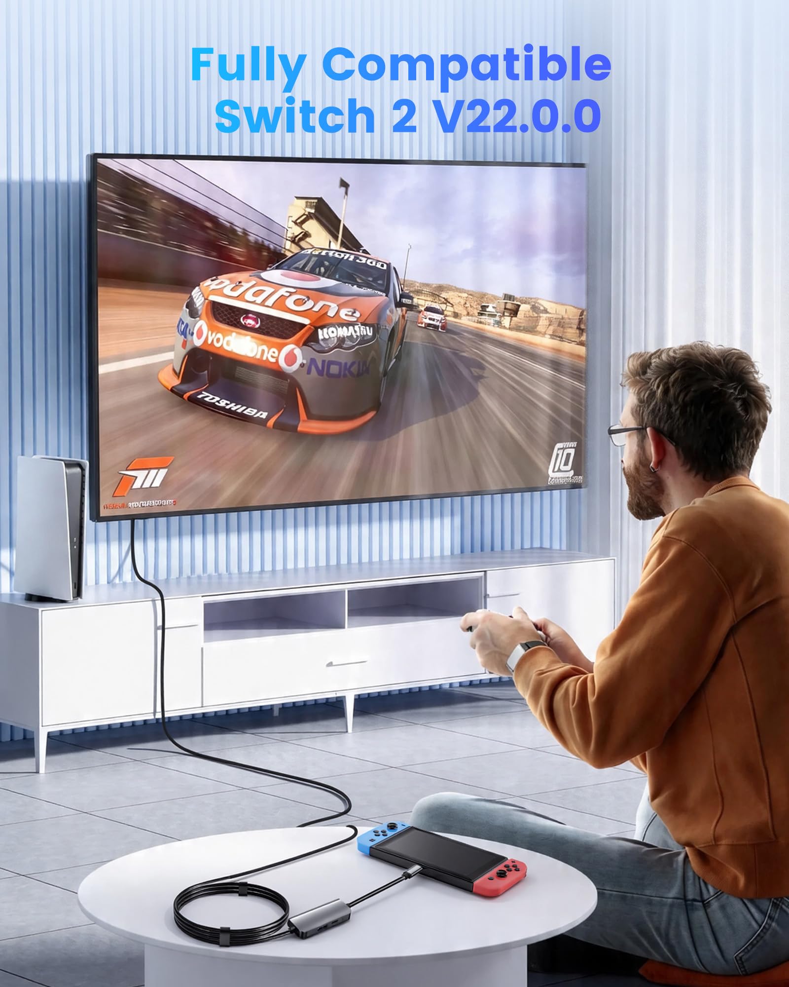Switch 2 Dock con cavo HDMI 2.1 integrato da 1,8 m, docking station portatile USB C 4K a 120Hz per Nintendo Switch 2, PD 100W alluminio mini base da viaggio per Switch 2, Steam