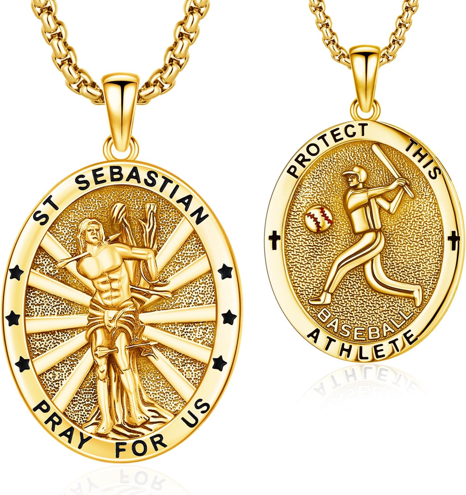 Patron St Sebastian Medal Necklace - Saint Sebastian Pendant for Athletes Confirmation Gifts for Mem Women Gold 925 Sterling Silver Religious Catholic Amulet Jewelry