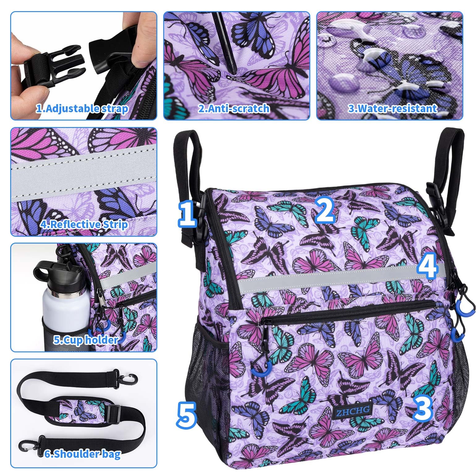 ZHCHG Bolsas para silla de ruedas, mochila para silla de ruedas con soporte para tazas, bolsas para sillas de ruedas para colgar en la parte posterior, accesorios para sillas de ruedas eléctricas