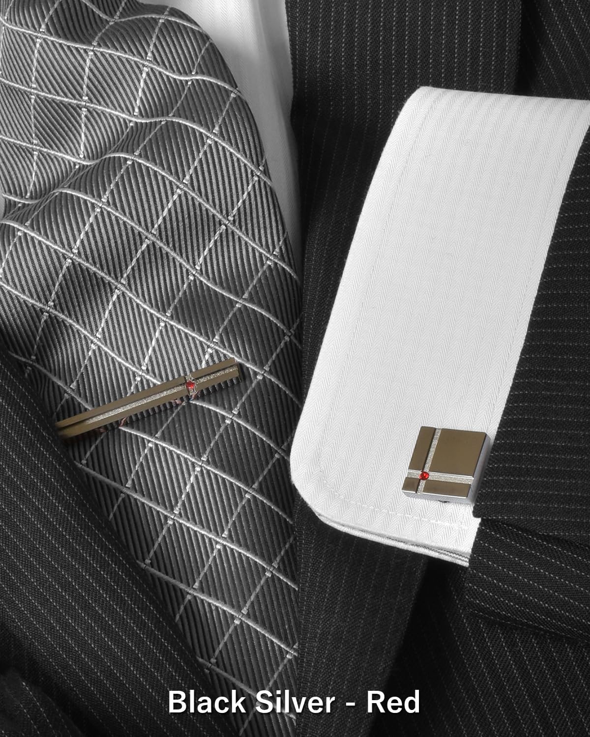 [TAVARAT] Cufflinks for Men Black Silver Red Blue Crystal glass Tps-040