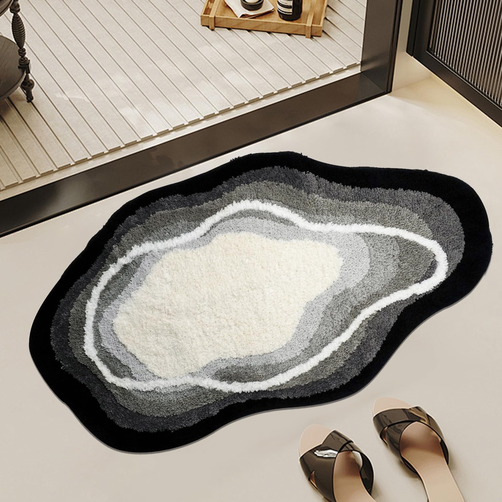 Beflockte Absorbierende Schnelltrocknend Badematte Grau | Mikrofaser Badvorleger Rutschfest Waschbar, Badteppich 60x100, Duschteppich, für vor der Badewanne, Wohnzimmer, Schlafzimmer