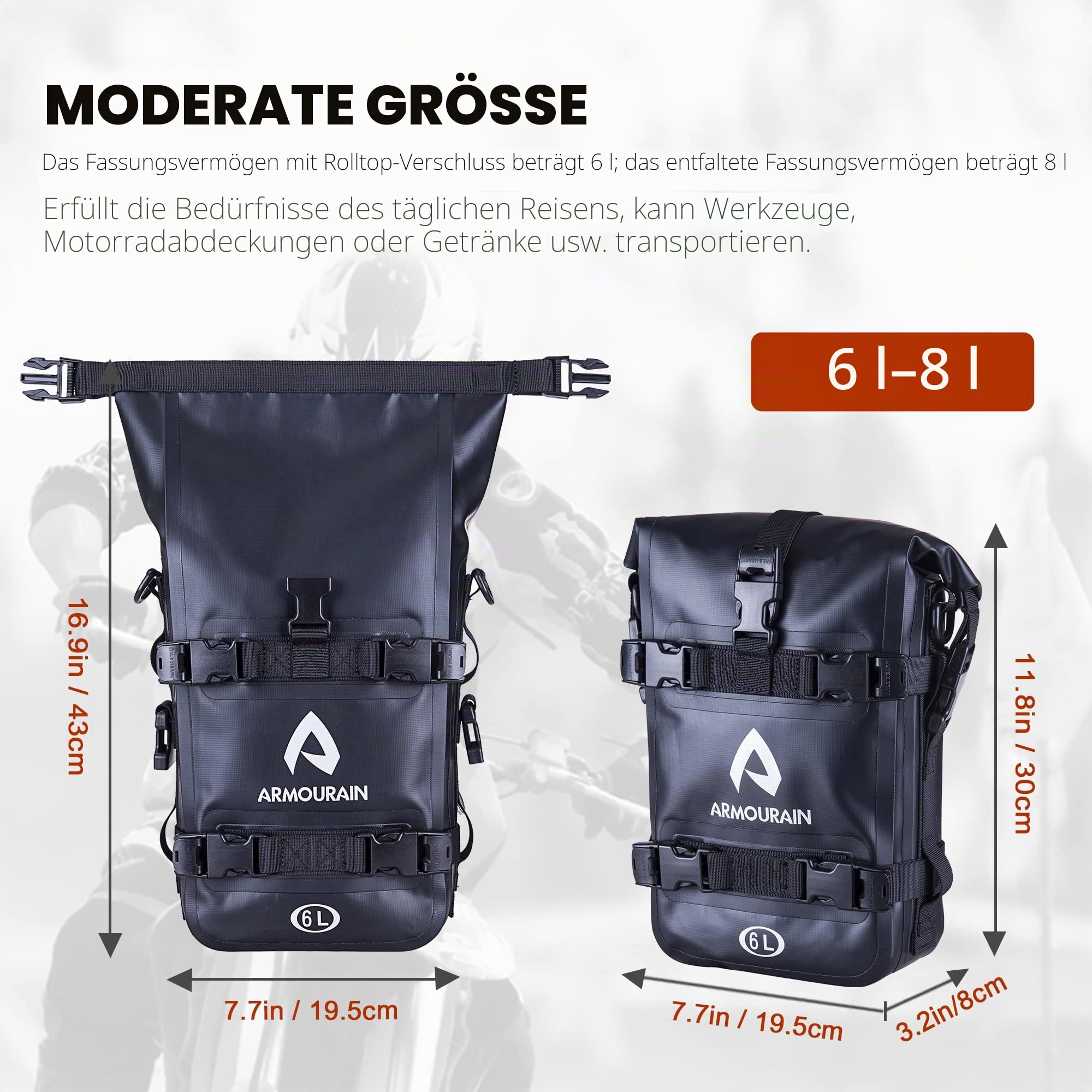 Motorrad Stoßstangen Seitentasche Wasserdicht 6L 8L 15L Sturzbügel Seitentaschen mit Schultergurt Seitenkoffer PVC Schwarz