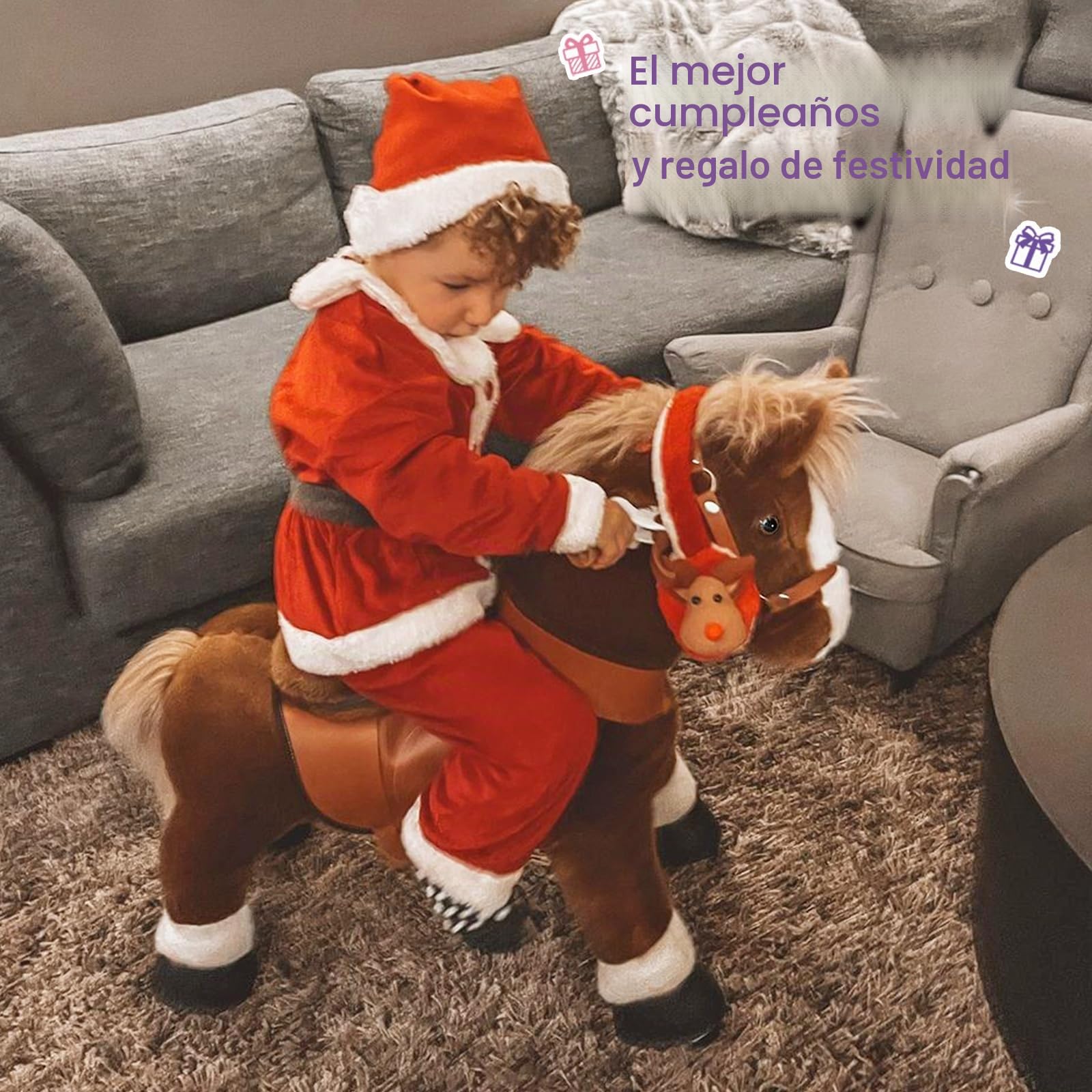 PonyCycle Oficial Clásico Modelo U Pony para Montar Balancin con Ruedas Caballo Juguete Grande Peluche de Caballo Infantil (con Freno y Sonido/Talla 3 para Edades de 3-4 años) Caballo Marrón Ux324