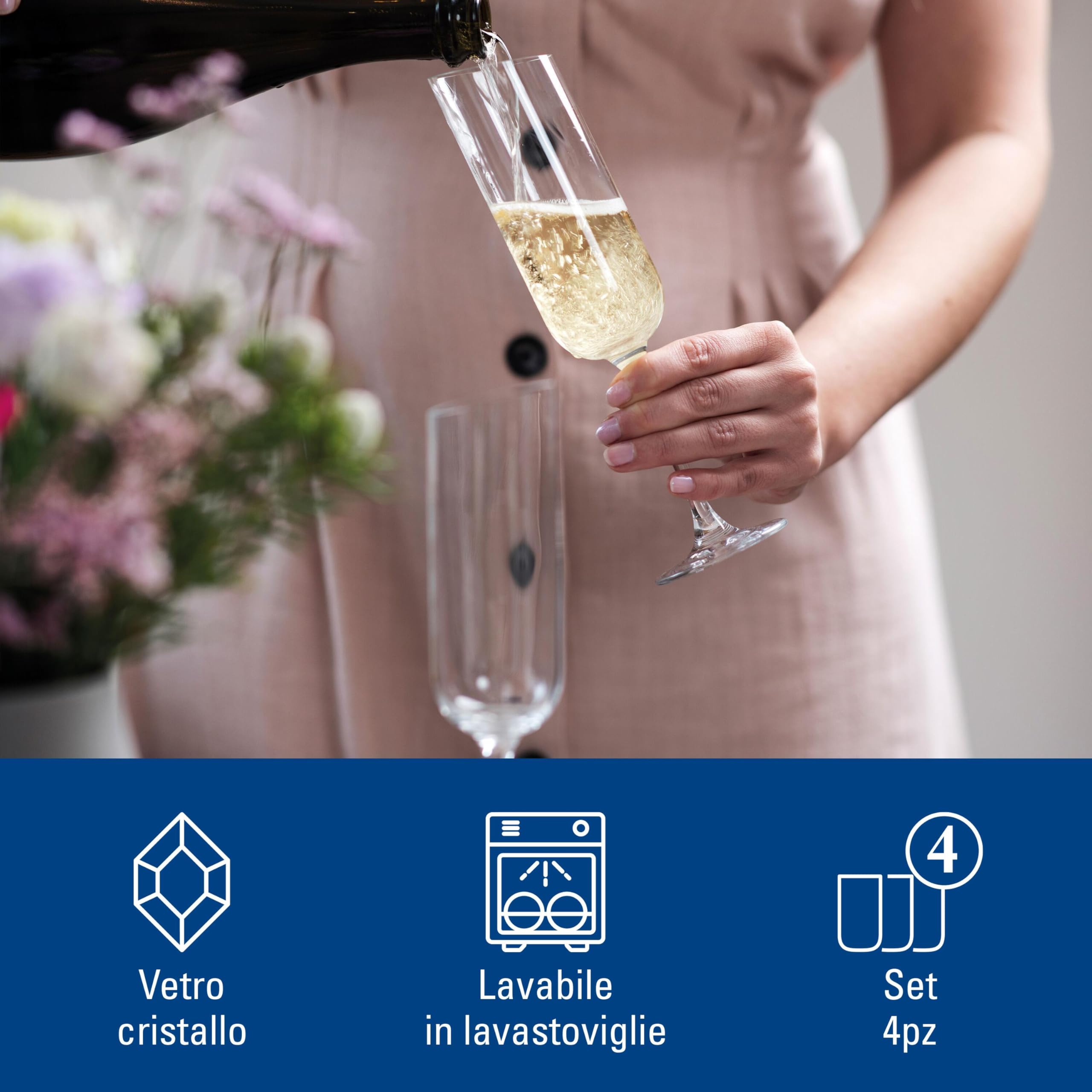 Villeroy & Boch - NewMoon Flute Set 4 Pezzi 120 ml Trasparente, Lavabile in Lavastoviglie, Bicchiere di Champagne, Flute Prosecco, Set Bicchieri Champagne, Cristallo