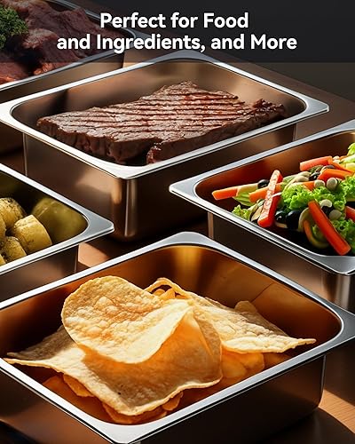 Miniatura 8 de Paquete de 6 sartenes de hotel, tamaño completo de 6 pulgadas de profundidad, de acero inoxidable, 20.8 pulgadas de largo x 12.8 pulgadas de ancho,