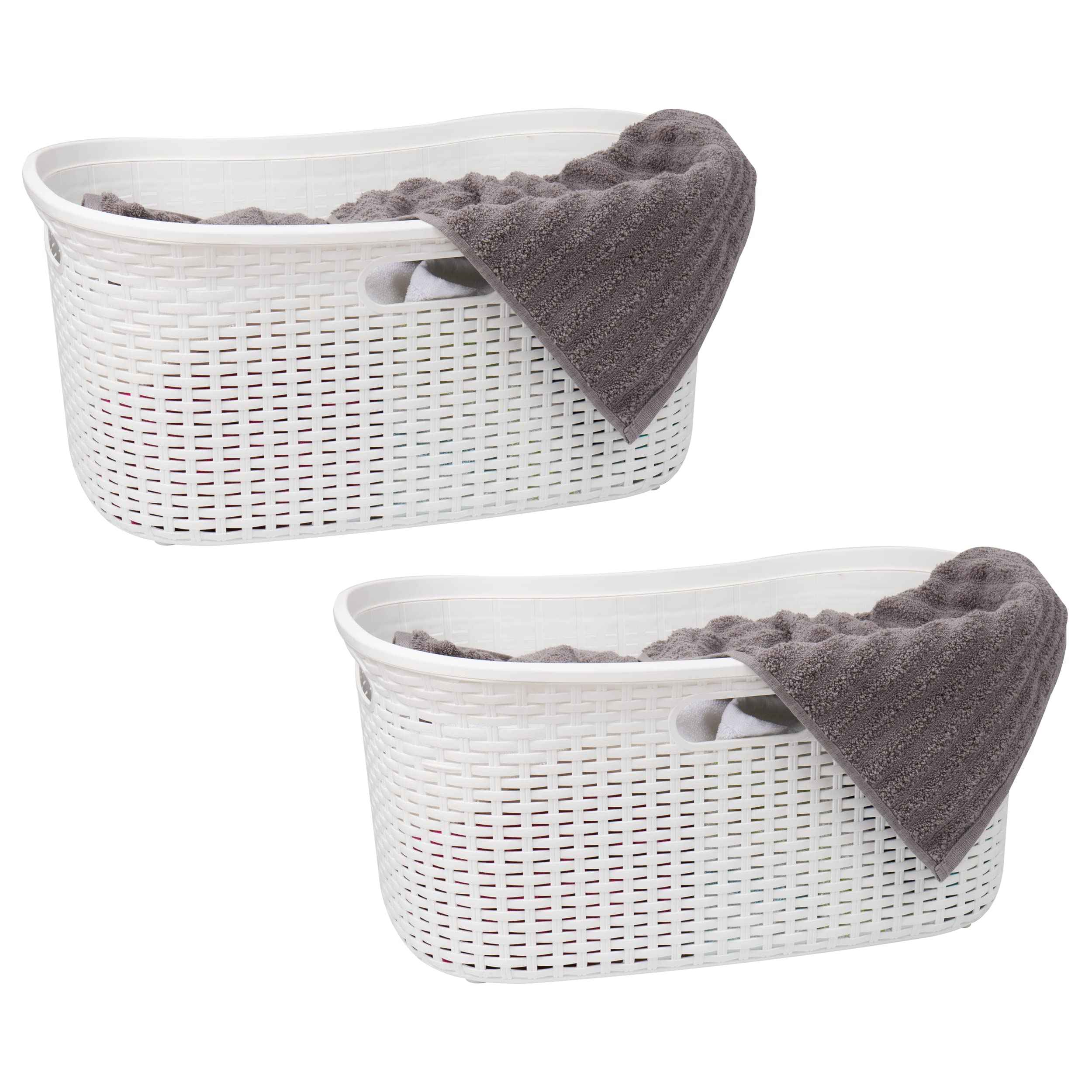 Mind Reader Basket Collection, Laundry Basket, 40 Liter (10kg/22lbs) Capacity, Cut Out Handles, Ventilated, Set of 2, White