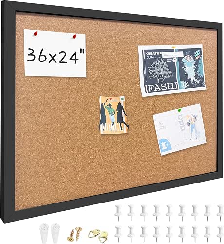 Cork Bulletin Board, 36x24 Inches Hanging Cork Board Wooden Framed