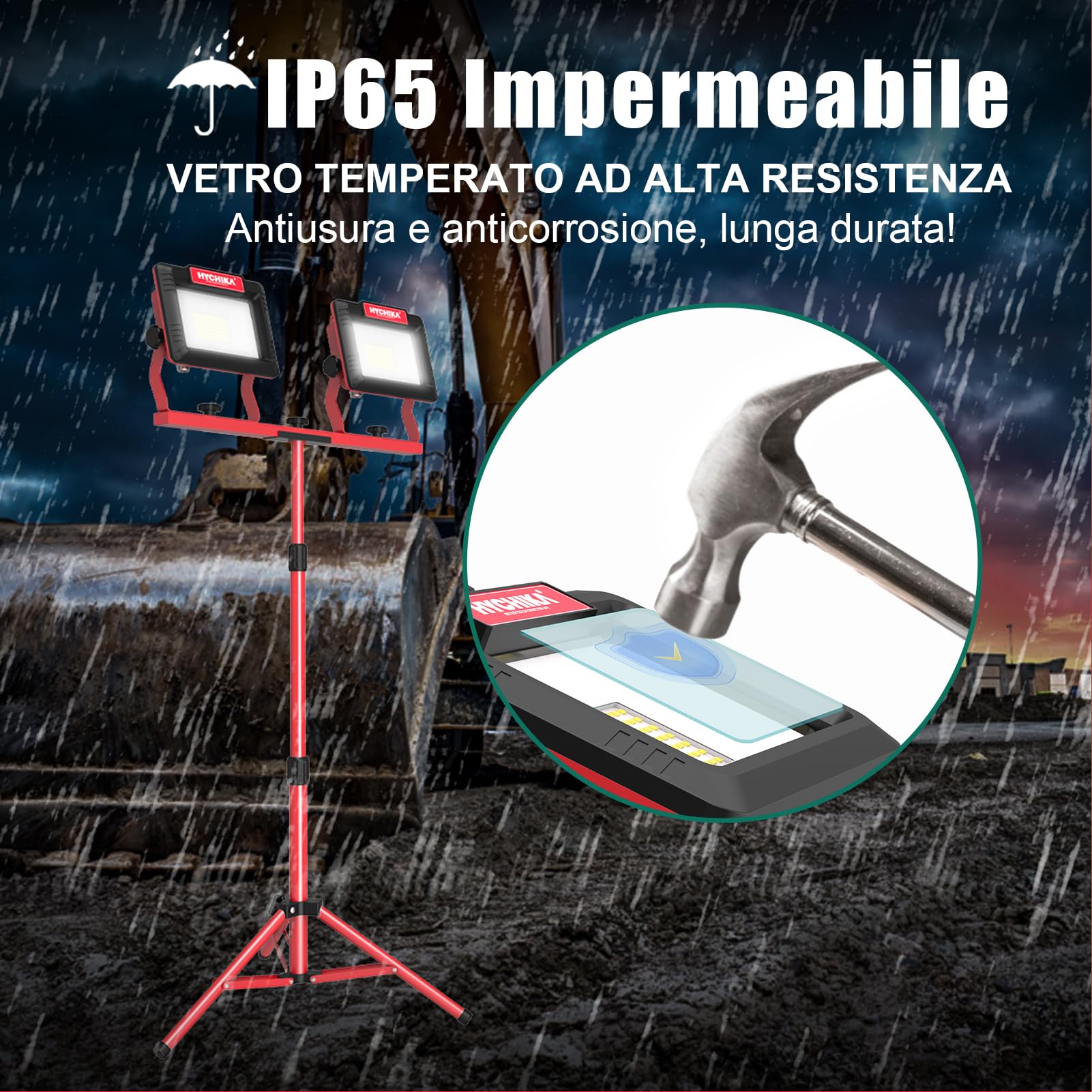 HYCHIKA Faretto LED Cantiere 50W 5500Lm IP65: Faro Professionale da Lavoro