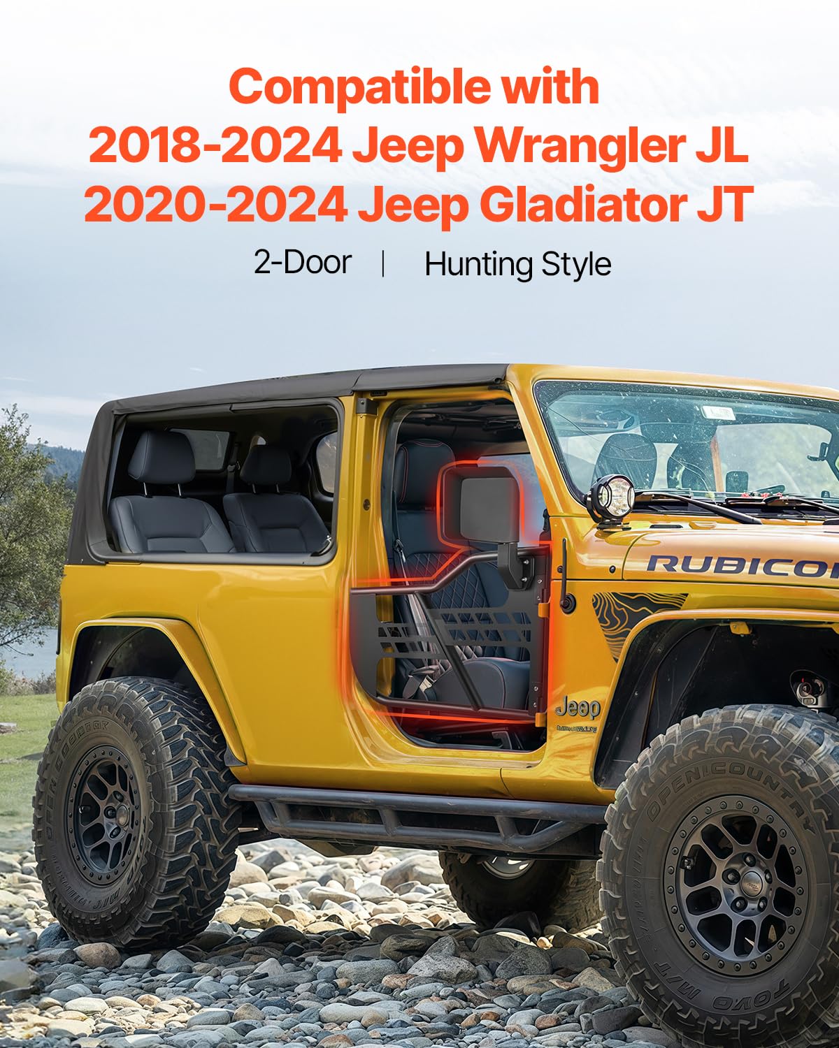 VEVOR Tube porte pour Jeep, 2 portes, porte tubulaire pour Jeep de style chasse avec charnières robustes, loquet OE et rétroviseurs, pour Jeep Wrangler JL 2018-2024 et Jeep Gladiator JT 2020-2024