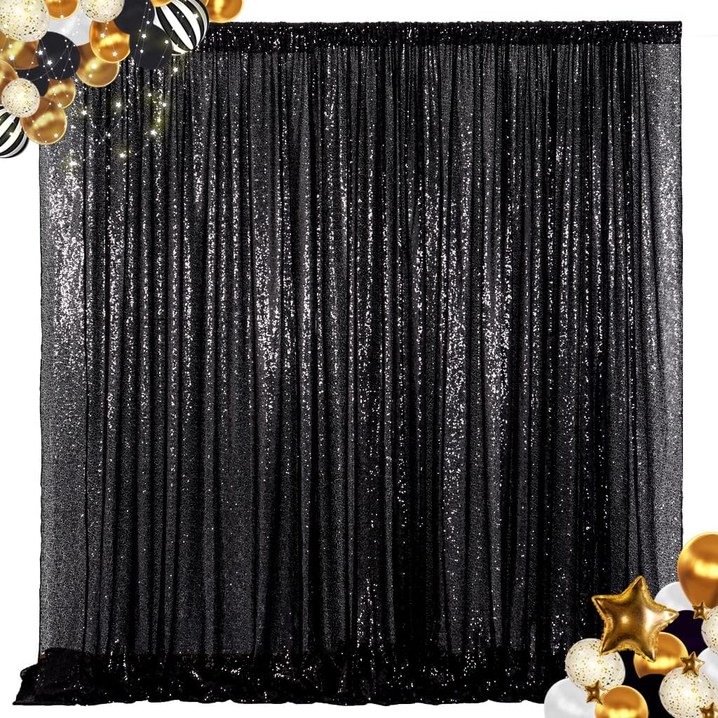 ShinyBeauty 7FTx7FT-Black-Shimmer Sequin Backdrop Curtains Sequins Photography Backdrops for Party 7FTx7FT Black
